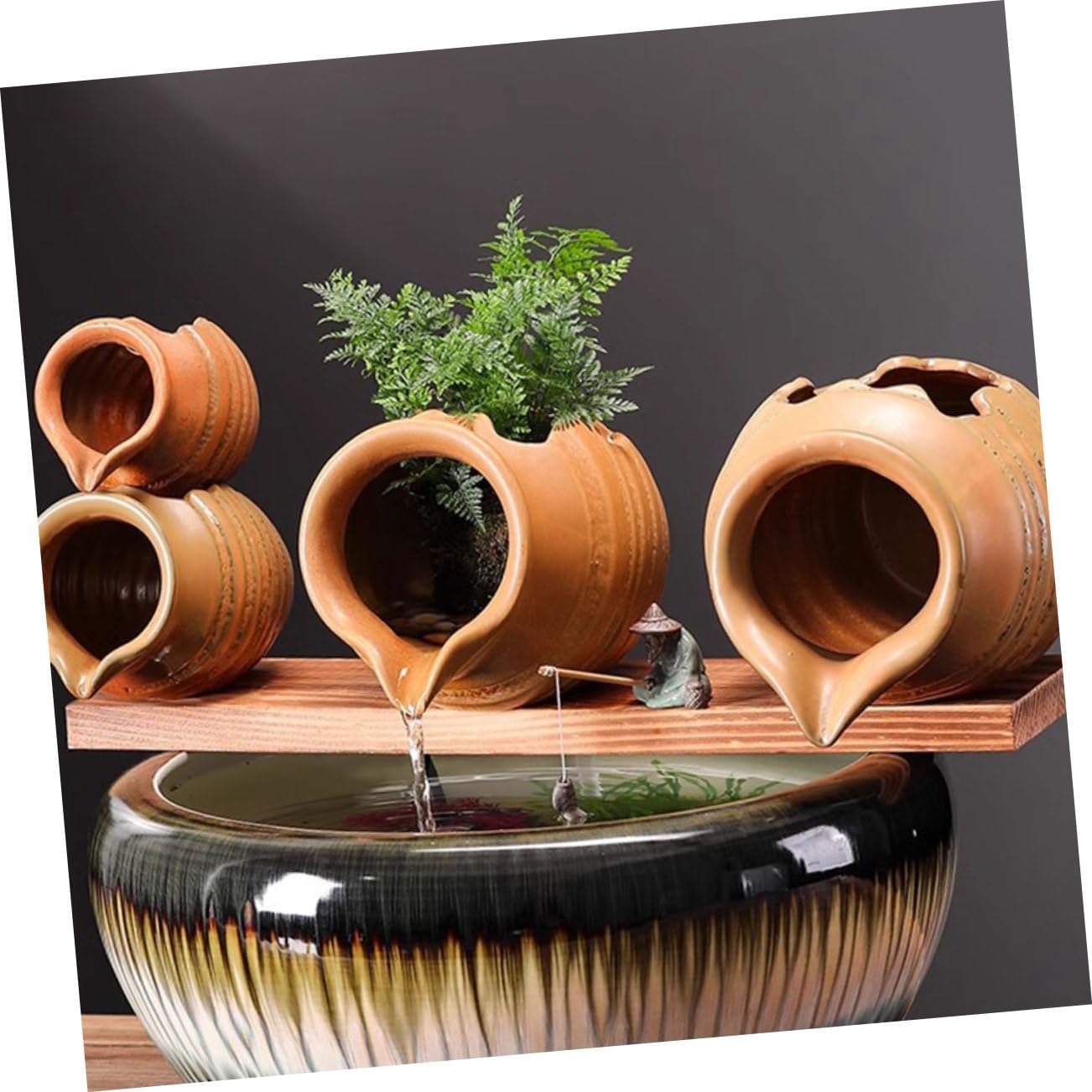 ABOOFAN Ceramic Water Fountain Jar for Outdoor Decor Decorative Waterfall Circulating Jar for Landscape and Garden Indoor Fountain Decor Water Dispenser Function