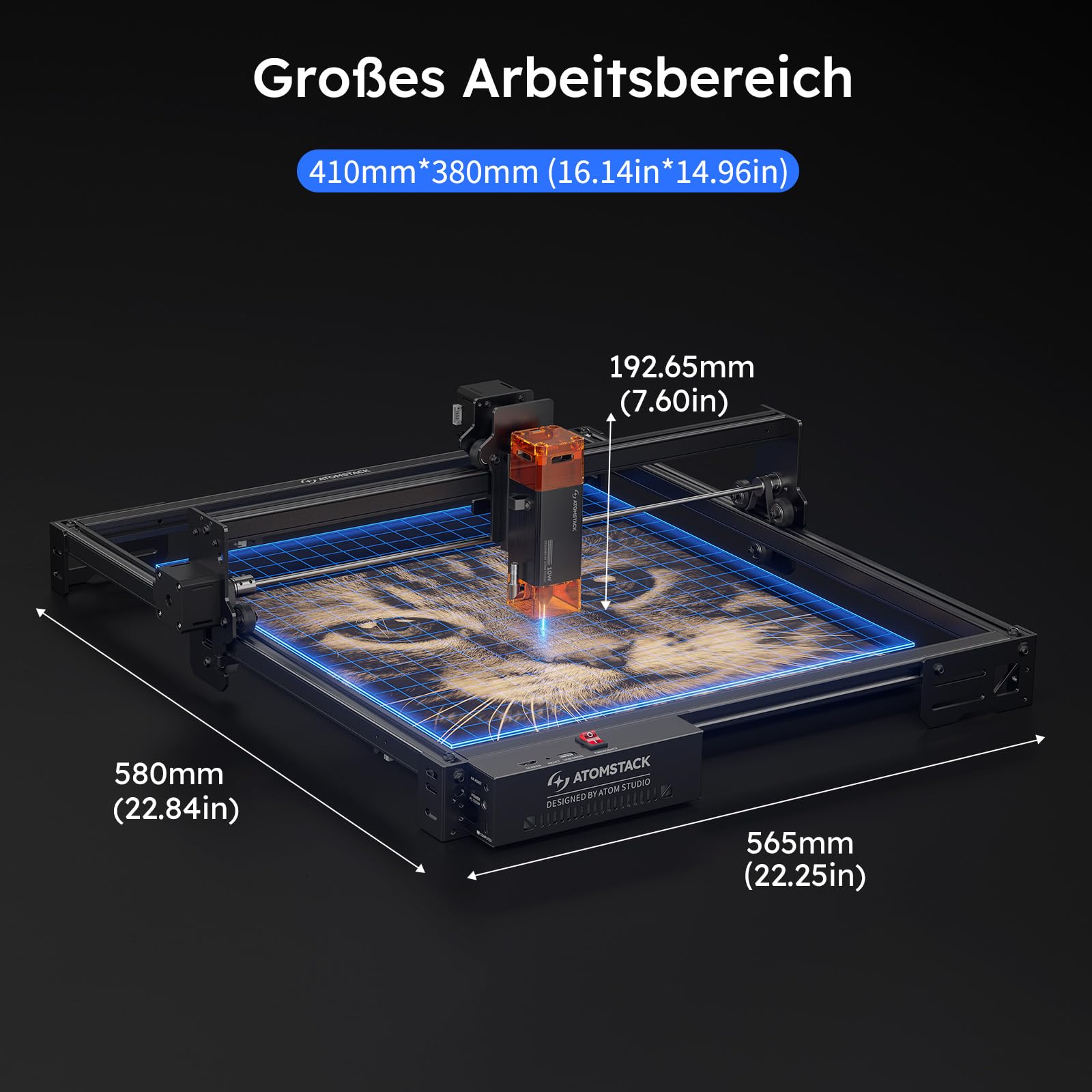 ATOMSTACK SWIFT A10 PRO V2 10W Laser Graviermaschine Gravurbereich:410×380 mm Laser Cutter Hochpräzisions-Laserschneider für Personalisierte Geschenke Holz Acryl Leder (SWIFT A10 PRO V2 10W Schwarz)