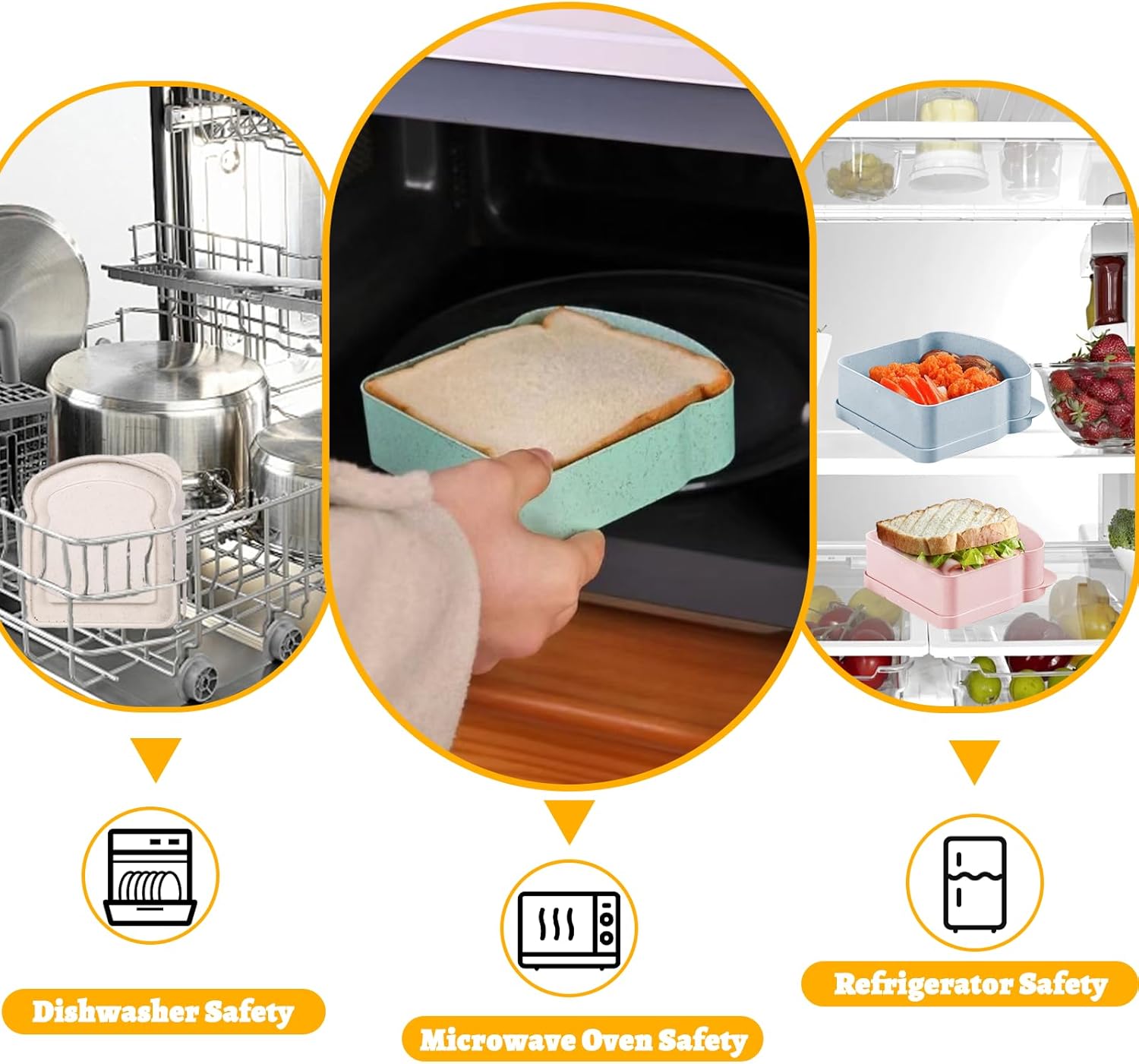 4 Pack Sandwich Containers for Lunch Boxes, Reusable Sandwich Holder Bread Container, Plastic Toast-Shaped Food Storage Box with Lid for Fruits, Snacks, BPA-Free, Microwave and Dishwasher Safe - Image 5