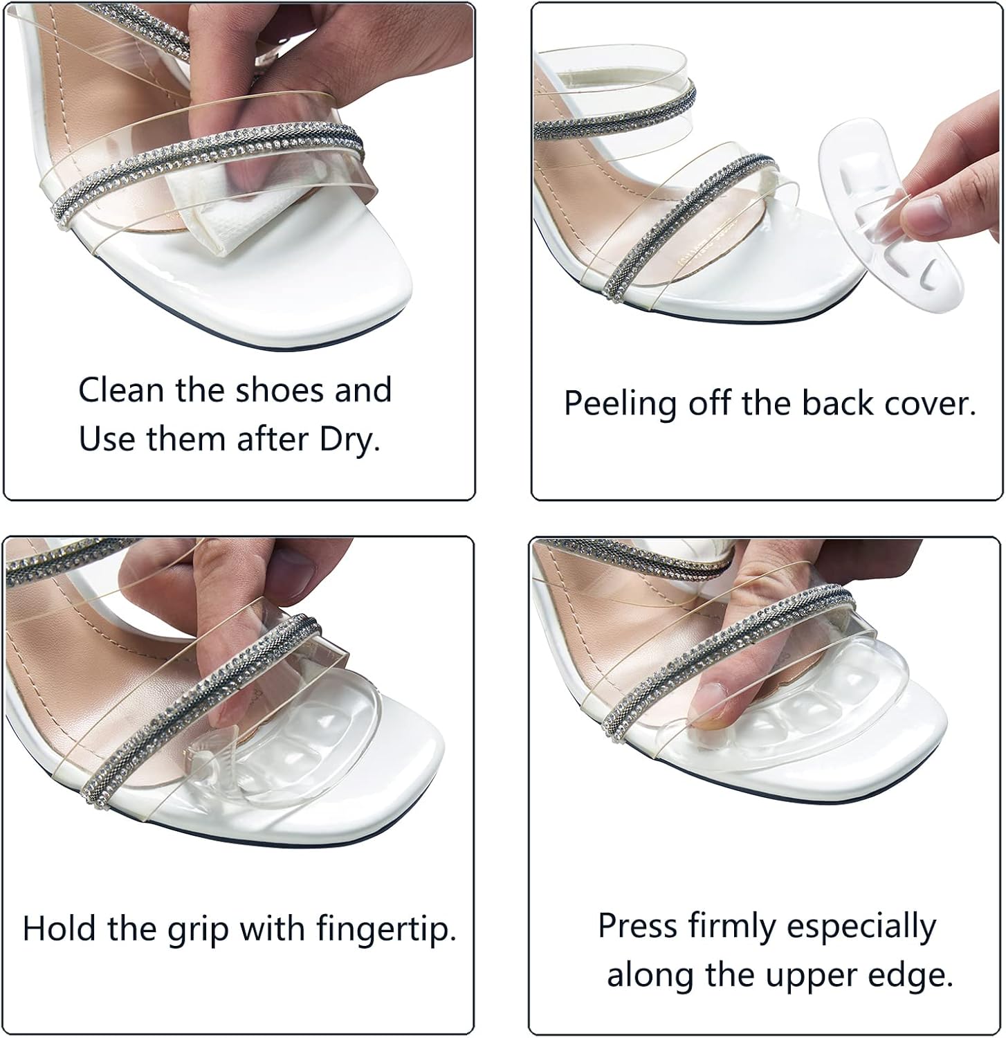 metatarsal pads women,ball of foot cushions for heels,non-slip foot pads to relief pains all day,toe pads for heels, shoe gummies for heels, heel pads for stop feet from sliding forward clear s- 3 pairs