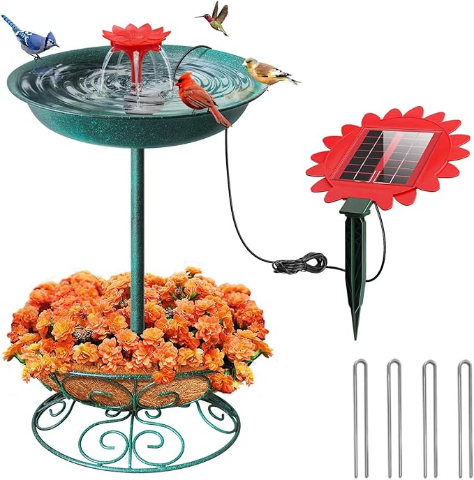 Solar Metal Bird Bath Fountains for Hummingbirds,Stable
