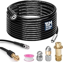 Rohrreinigungsschlauch 15m, mit M22 Adapter, Düsen starr + rotierend, 180bar 60°C Rohrreinigungsset Geeignet für Kränzle Kärcher K2-K7, Hochdruckreiniger Hochdruckschlauch