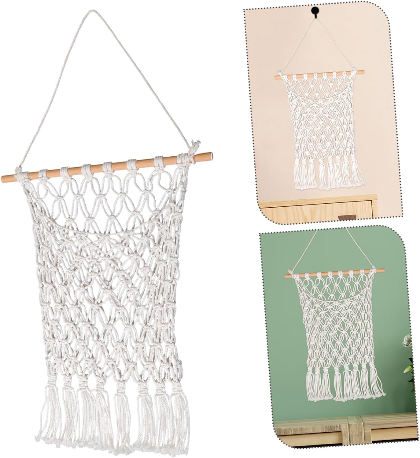Zerodeko Woven Cotton Rope Hanging Storage Net Bag Stylish Holder for Room Bookshelf Organizer for Stuffed Animals Soft Yet Strong Design for Nurseries and Playrooms