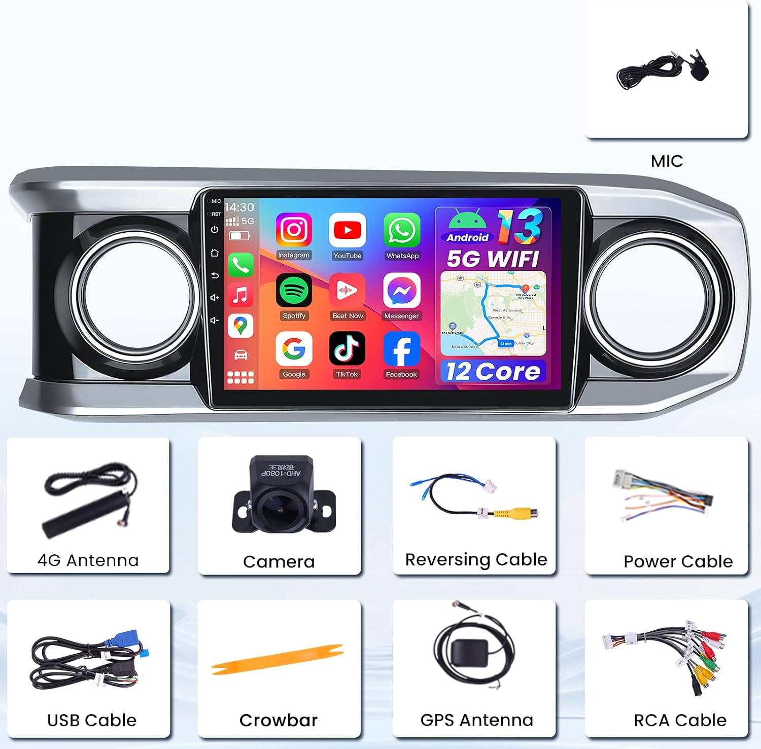 [8GB RAM + 256GB ROM] Car Radio Stereo for Toyota Tacoma 2016-2021: 10" Touch Screen Head Unit with Wireless Carplay and Android Auto 5G WiFi GPS Navigation Bluetooth AM FM SWC Backup Camera