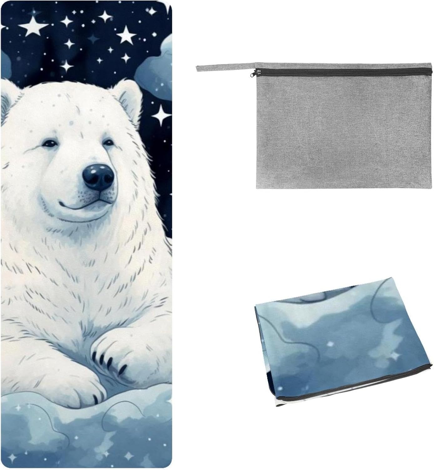 Yoga Towel, Galaxy Bear Pattern Non Slip Sweat Absorbent Hot Yoga Mat Towel for Hot Yoga, Pilates and Fitness - 72.8" x 26.8"