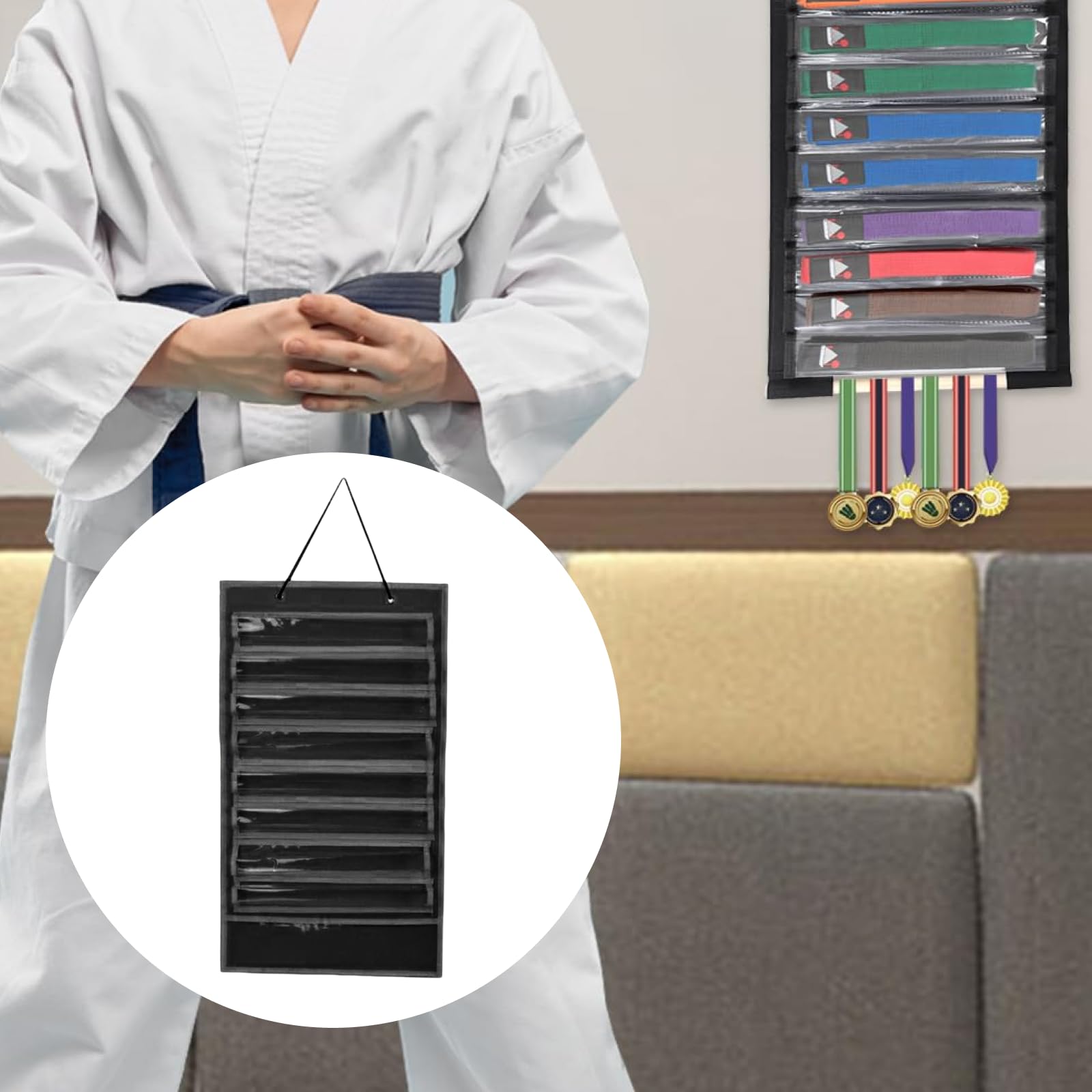 Baoblaze Martial Arts Belts Organizer for 8 Belts Holder Collection Kids Rack Karate Belts Display for Boxing, Judo, Kung Fu, Aikido