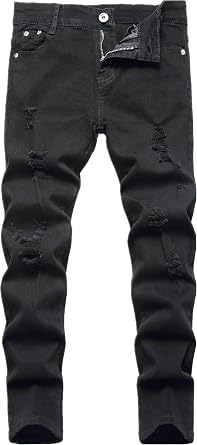 Boys Skinny Fit Ripped Destroyed Distressed Stretch Slim Jeans Pants