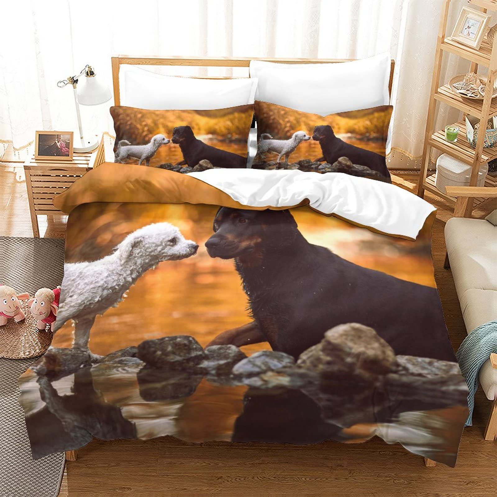 Housse de couette imprimée en 3D parure de lit king size motif animal chien pour ado et adulte