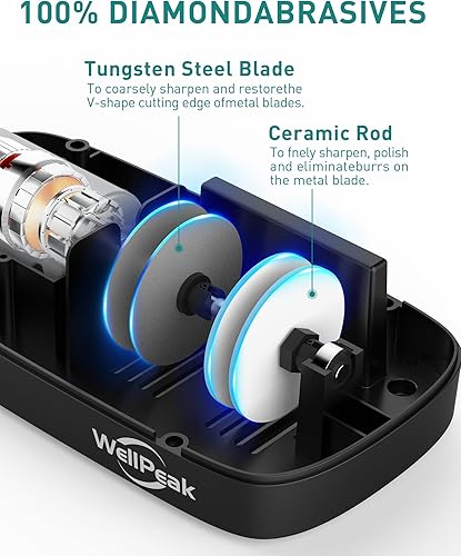 Miniatura 3 de Afilador de cuchillos eléctrico de 2 etapas para cuchillos de 20 grados, afilado abrasivo de diamante para cuchillos de chef de borde recto, afilado