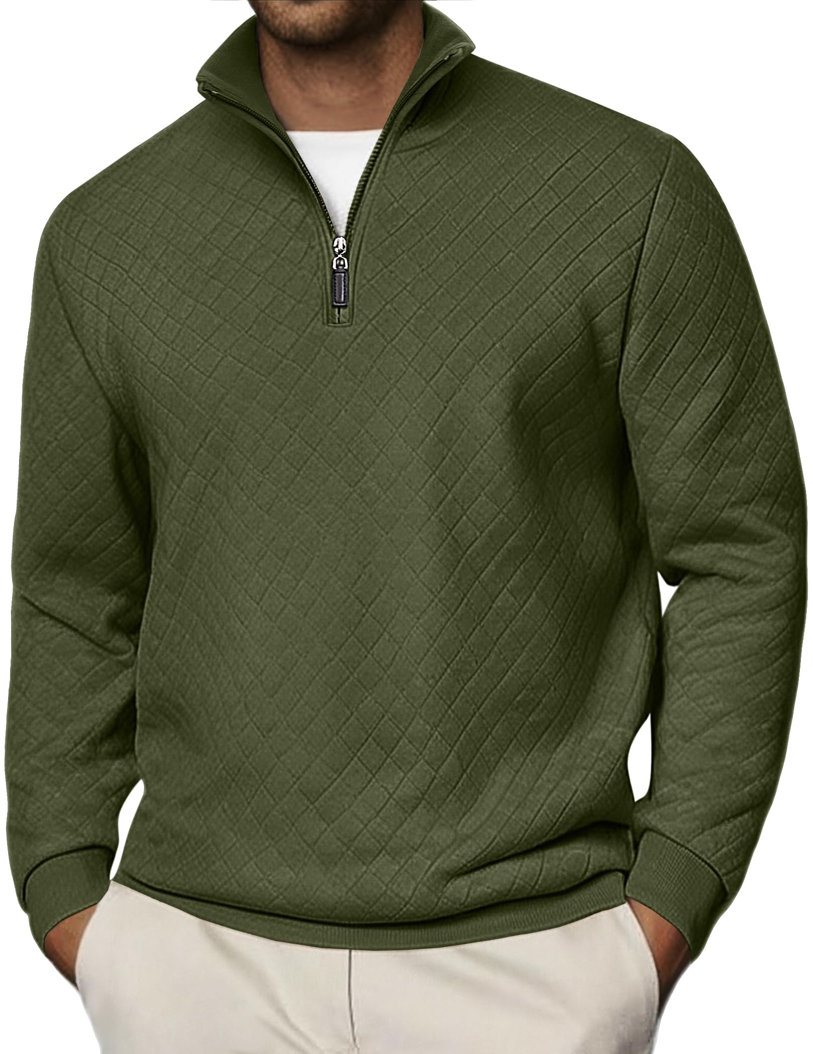 coofandy Men Quarter Zip Pullover Long Sleeve Quilted Sweatshirt Waffle Casual Collared Sweatshirts Mock Neck Winter Polo-picture-39
