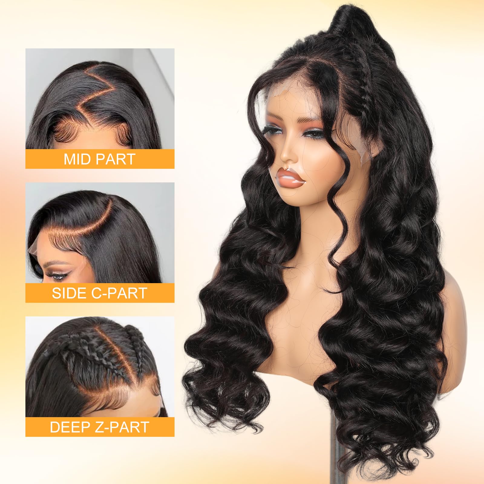 Junemet 28 Inch 200% Density 13x4 HD Lace Front Wigs Human Hair Wig Body Wave Human Hair Wigs Glueless Real Brazilian Virgin Human Hair Lace Frontal Wigs Pre Plucked for Women - Image 3