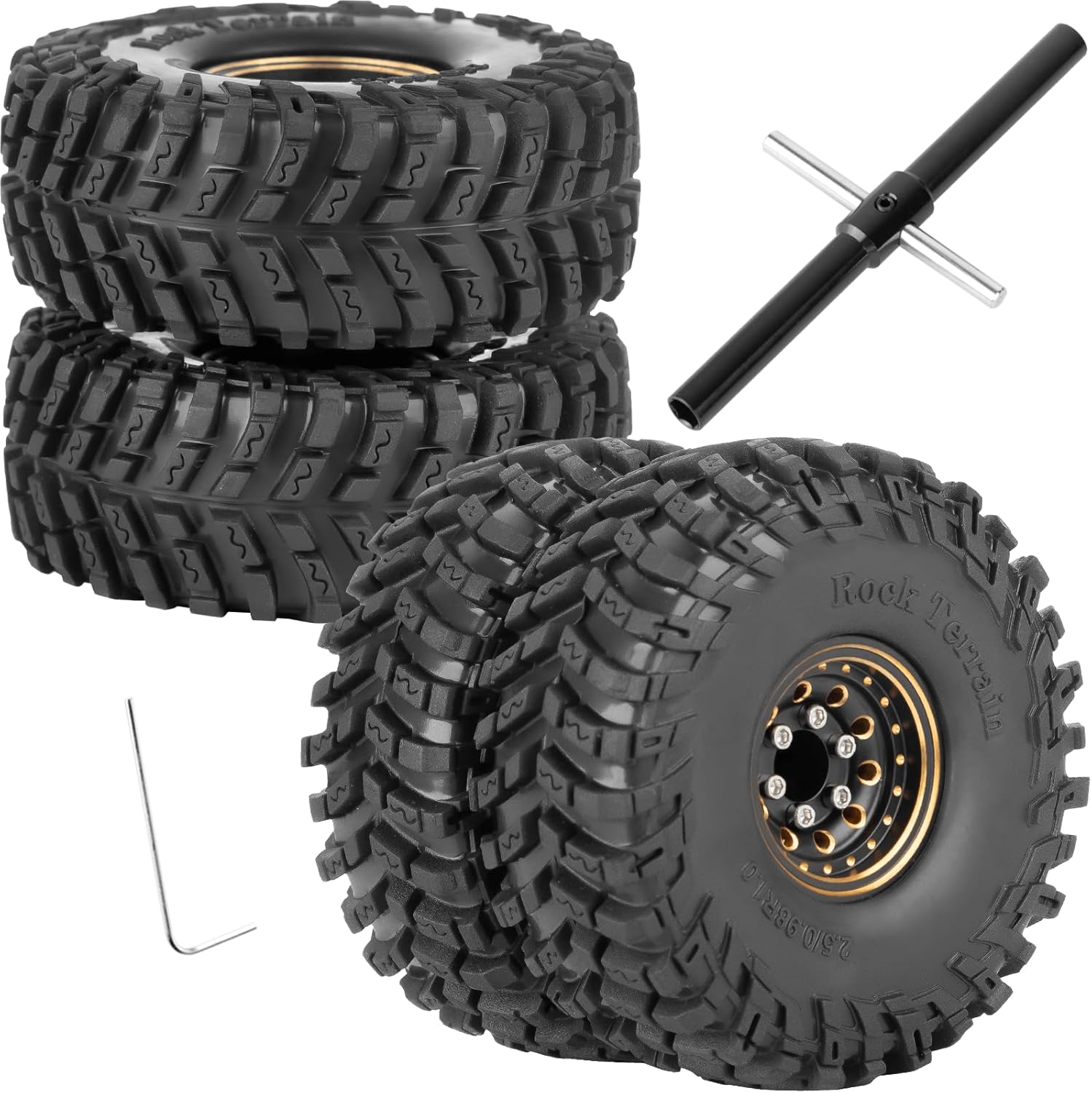 1.0 Beadlock Dually Wheels and Tires for 1/24 1/18 RC Crawler Car SCX24 TRX4M,Soft Mud Tires 1.0 Beadlock Tires Set Brass 1.0 Beadlock Wheels Double Wheels,4pcs