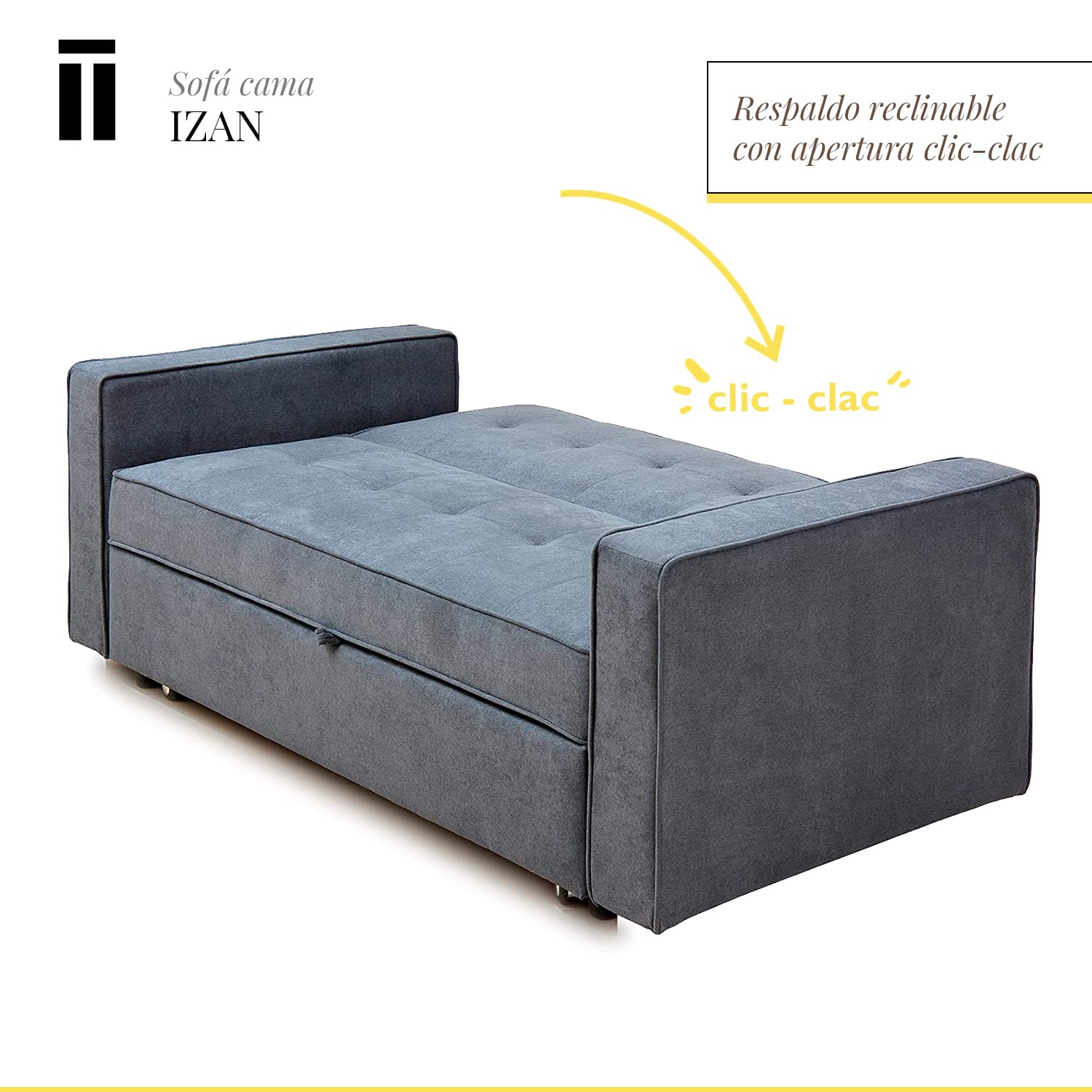 SHIITO | Modelo Izan - Sofá Cama | Apertura Clic-Clac | Cama Superior y Cama Inferior extraíble | Máximo Relax y Confort