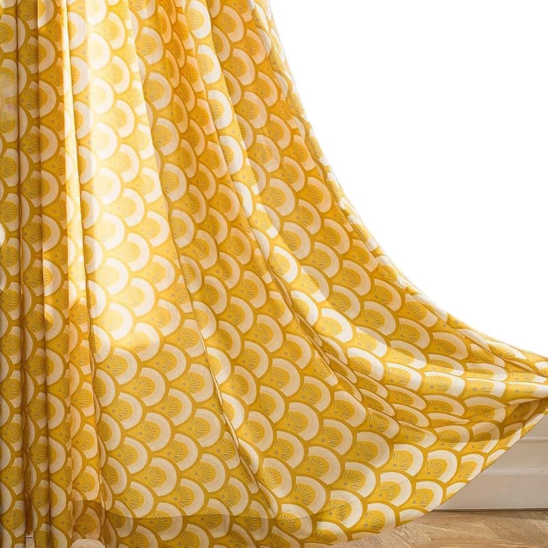 Window Room Grommet Curtain Drapes for Bedroom and Living Room, Set of 2 Panels, W52 x L96 inch,White and Yellow Floral in Light Blue
