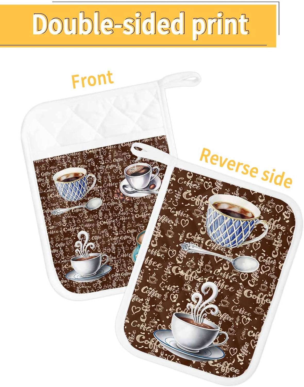 Pot Holders with Pockets, Heat-Resistant Hot Pads for Kitchen, Retro Style Coffee and Candy Heart Doodle Oven Mitts Pot Holders Sets Potholders for Baking Cooking Pack of 5