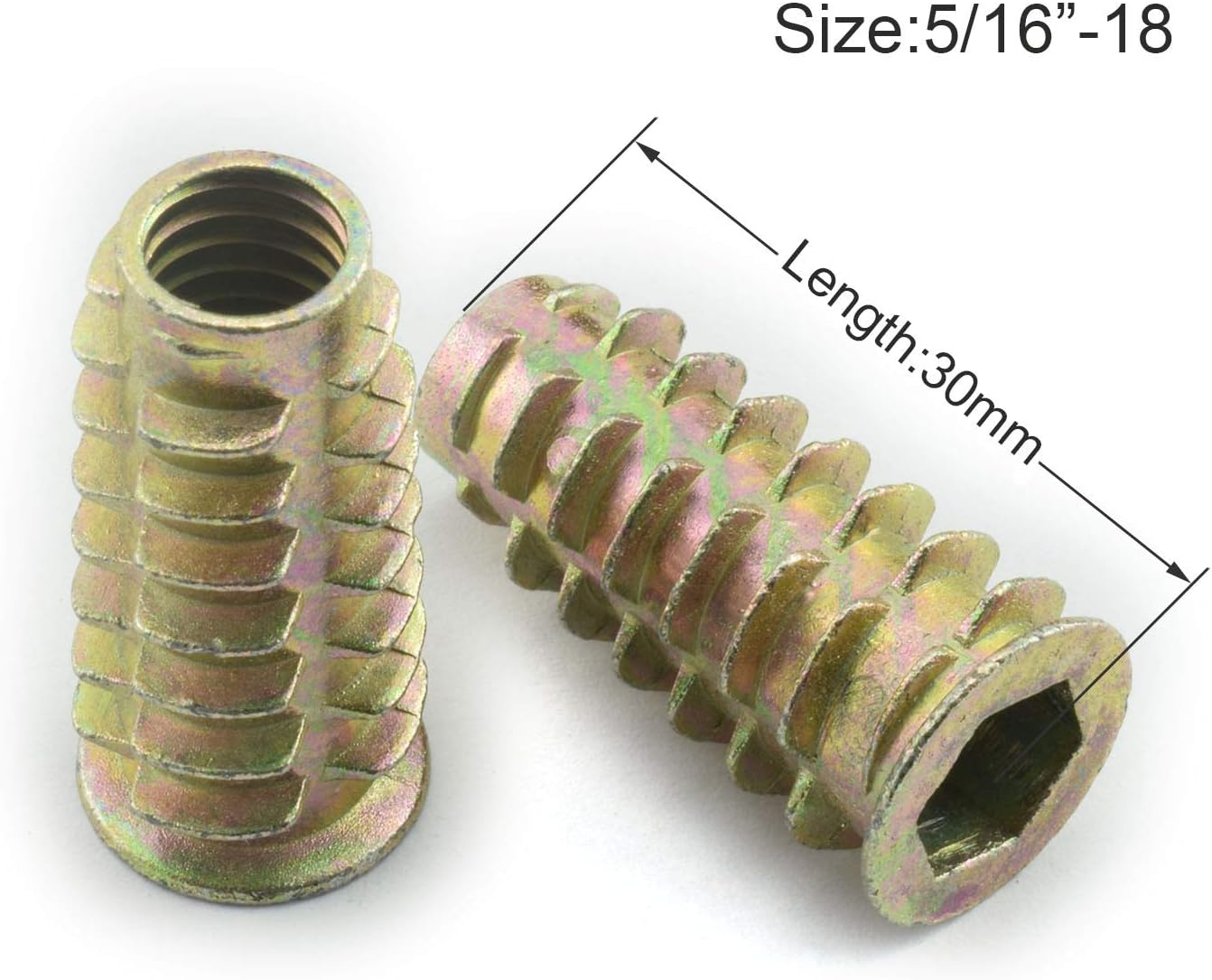 LQ Industrial 25pcs 5/16-18x1-1/5 Inch Furniture Screw-in Nut Zinc Alloy Bolt Fastener Connector Hex Socket Drive Threaded Insert Nuts for Wood Furniture 30mm