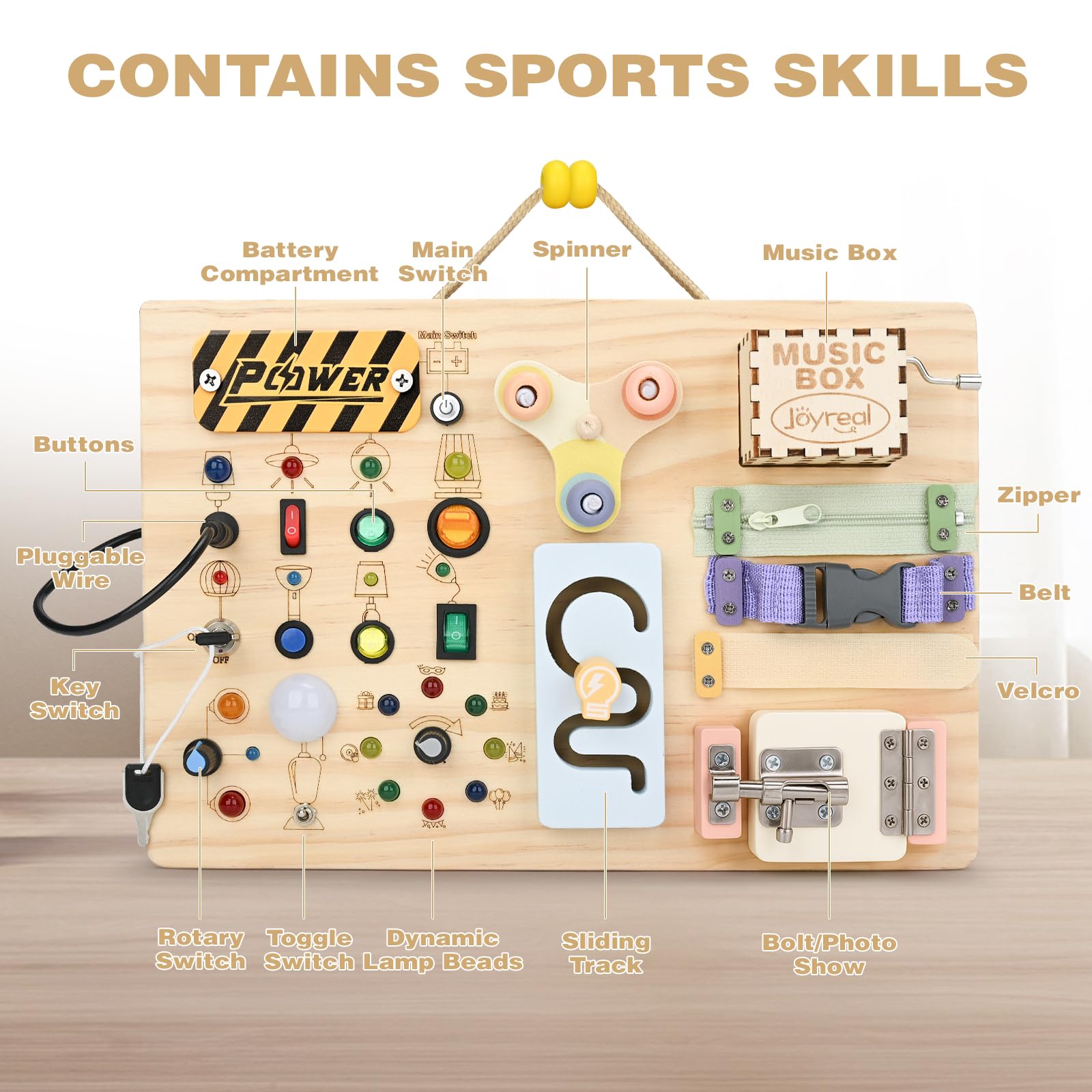 Joyreal Busy Board Juguetes Montessori 1 años, Educativos Sensoriales Avec 19 LED 12 Motricité, Voyage Portables Activity Board 2 3 años, Juguetes Regalos pour Garçons Filles