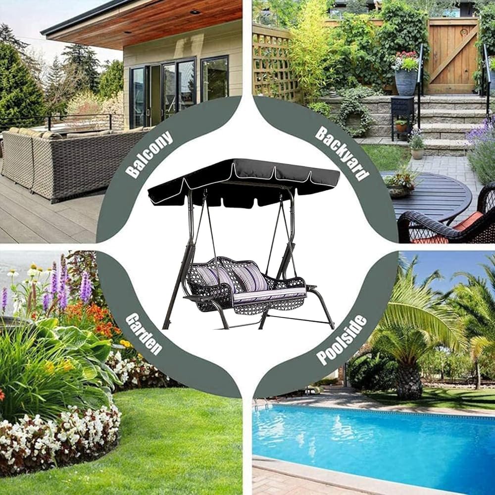 Tettuccio per Dondolo 3 Posti Impermeabile,Tetto di Ricambio per Dondolo da Giardino Copertura Dondolo Rivestimento PU Anti-UV Anti-Acqua (Size:195 * 125 * 15cm,Color:Beige)