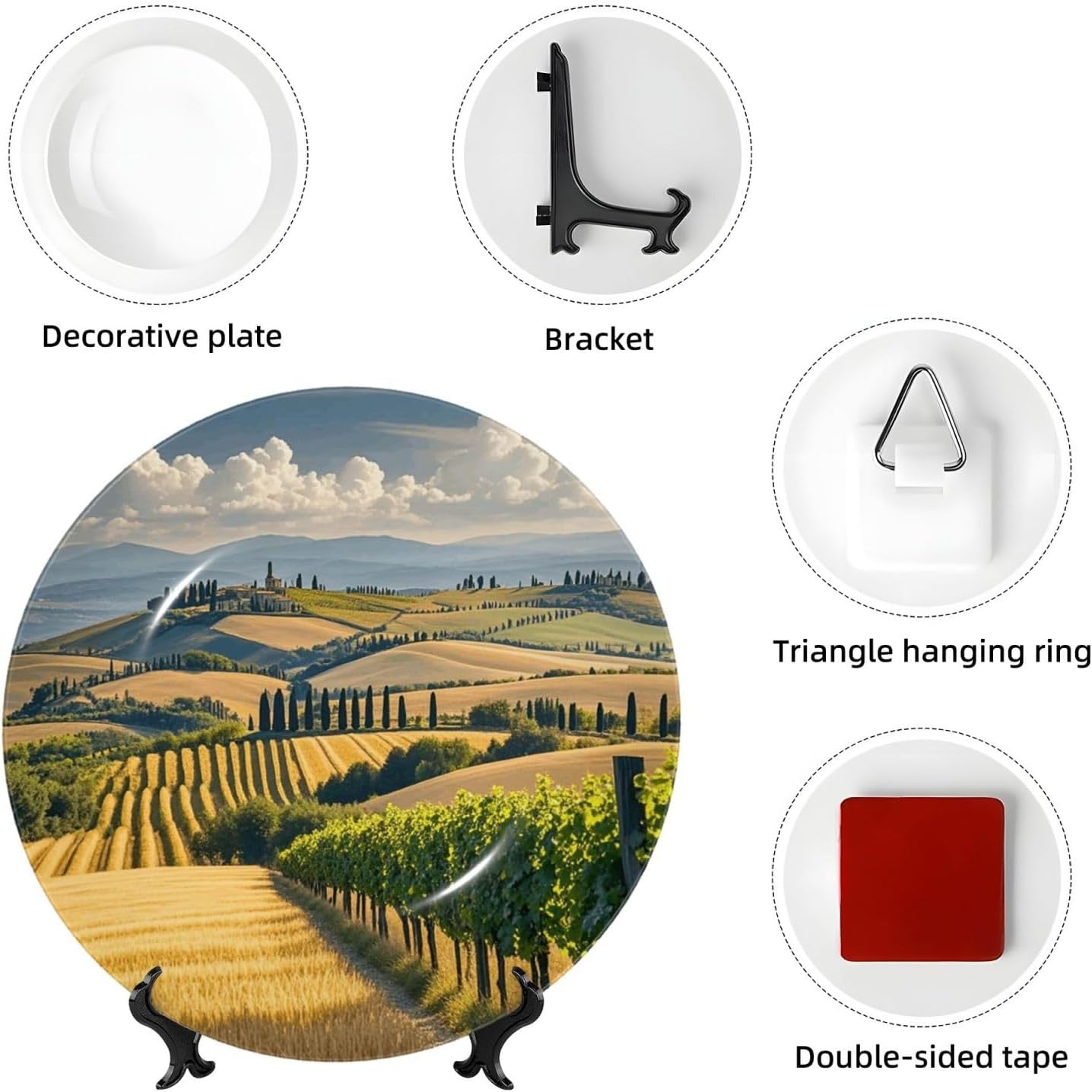 Decorative Plate Art Crafts Bone China Decorative Plate with Display Rack Souvenir Wall Decor Ceramic Ornaments Dinner Plates Ceramic Decoratives Plates for Home Office 10in