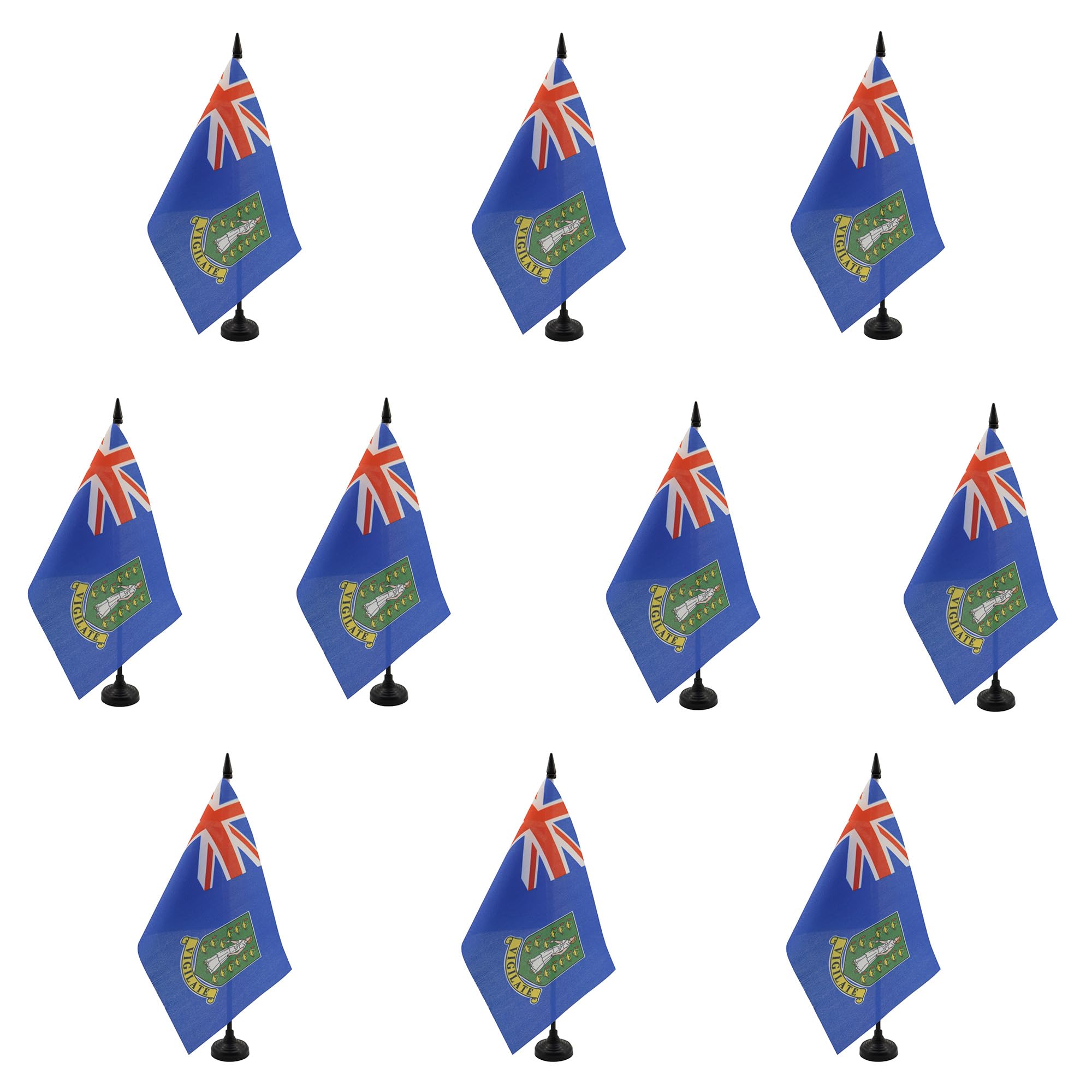AZ FLAG - Set of 10 British Virgin Islands Table Flag 5'' x 8'' - 10 Small Virgin Islander Office Flags 100% Polyester 21 x 14 cm - Mini Desk Flag with 10'' Pole and Black Plastic Base