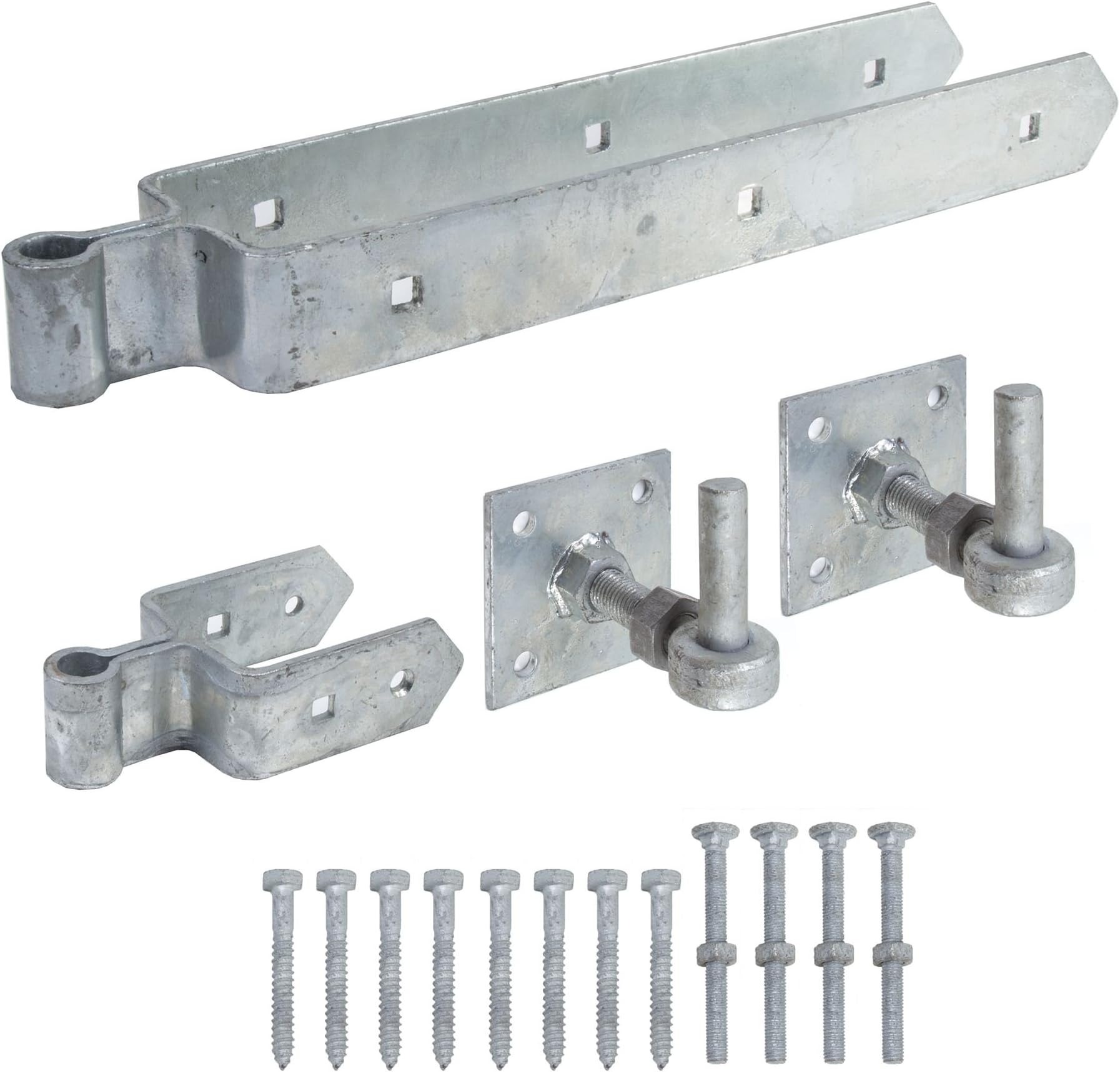 4Pc 18" Heavy Duty Adjustable Field Gate Hinge Set - Plated Hooks Stable Drive