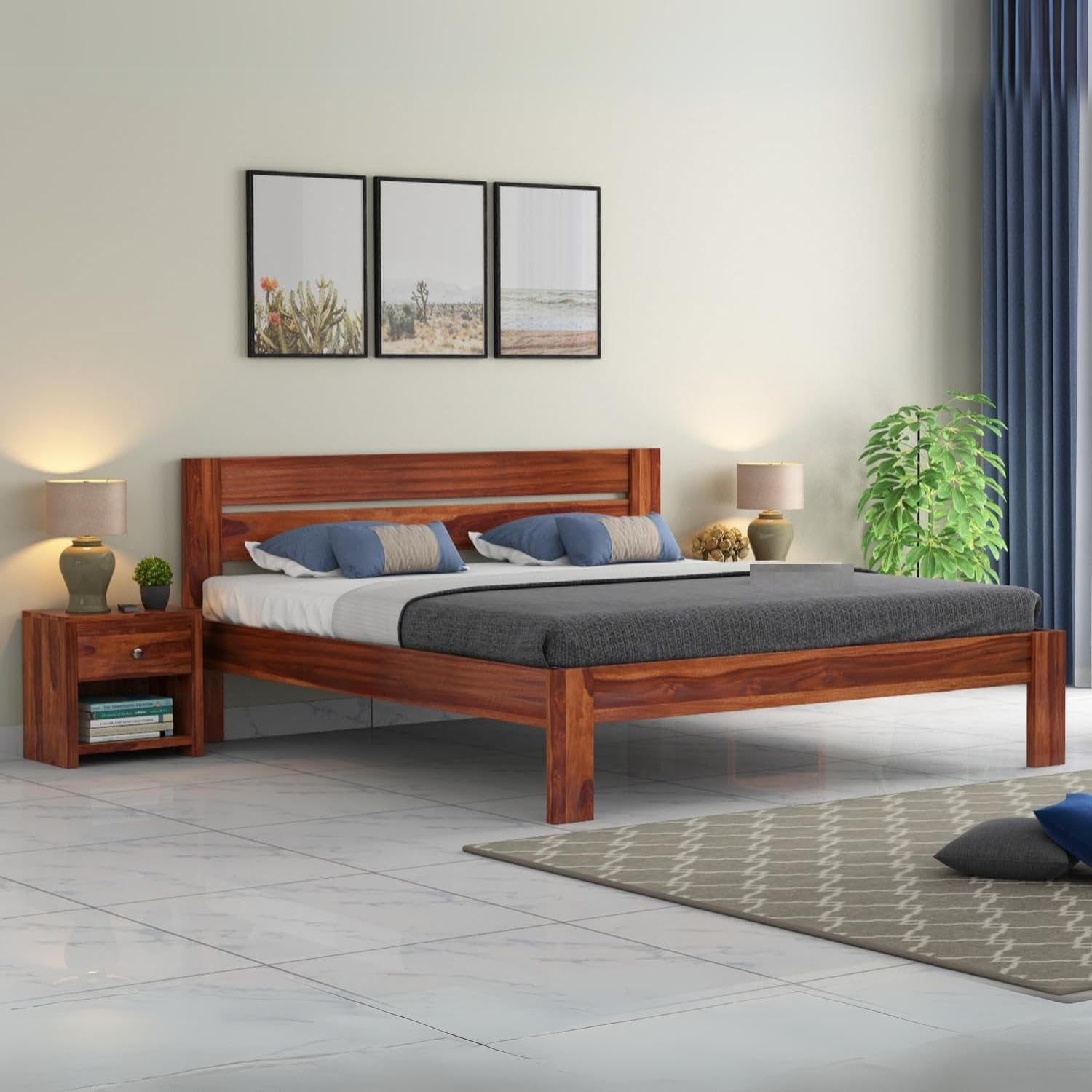 Eros Solid Sheesham Wood Bed King Size Without Storage (78x72) Double Bed King Size Cot for Bedroom (Natural Finish)-image-26
