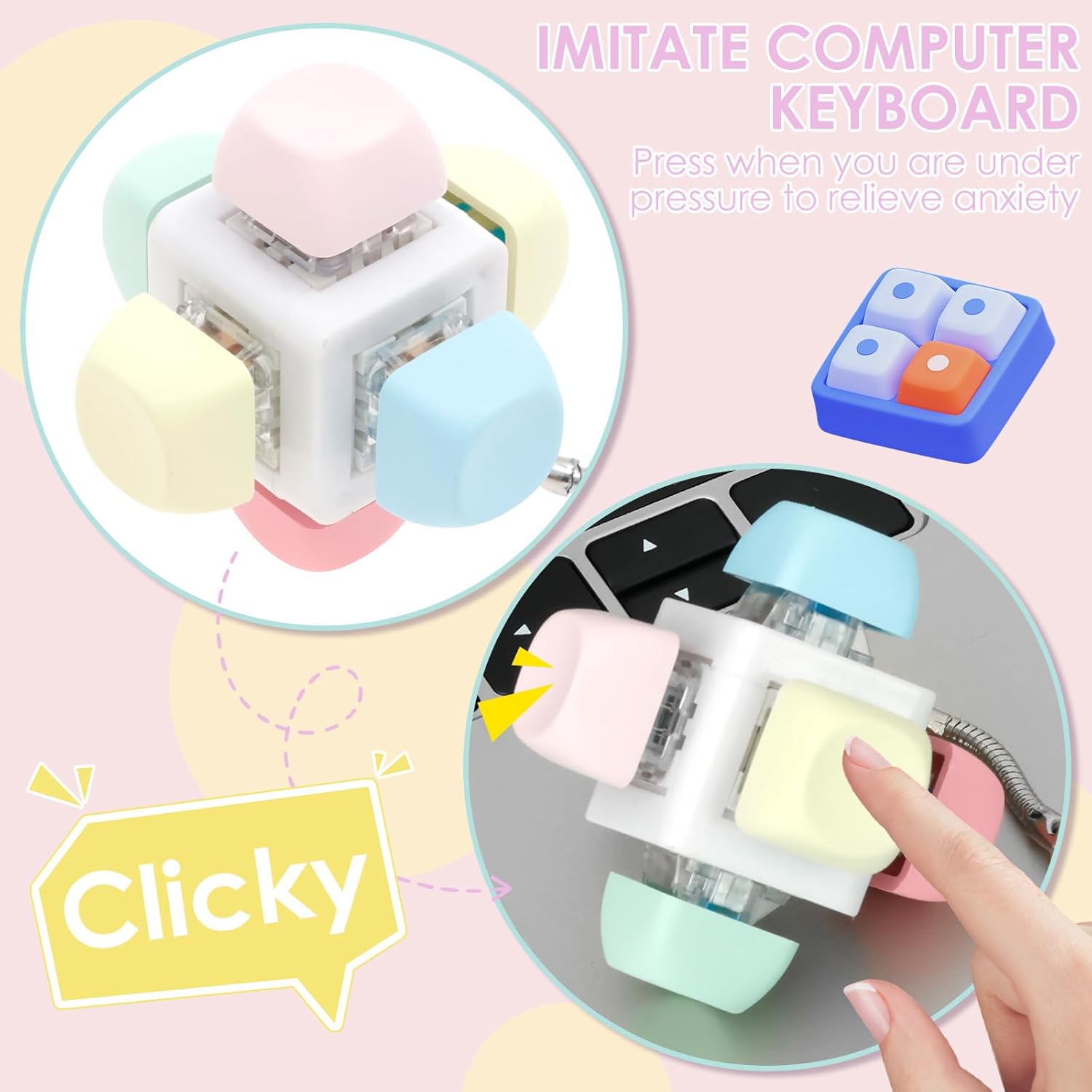 5Pcs Decompression Toys, Keyboard Clicker Toy Adult, Portable Mechanical Keyboard Fidget Toy, Funny Keyboard Cube Key Button, Stress Relief for Adult Gifts to Relief Pass Time (Color 02)