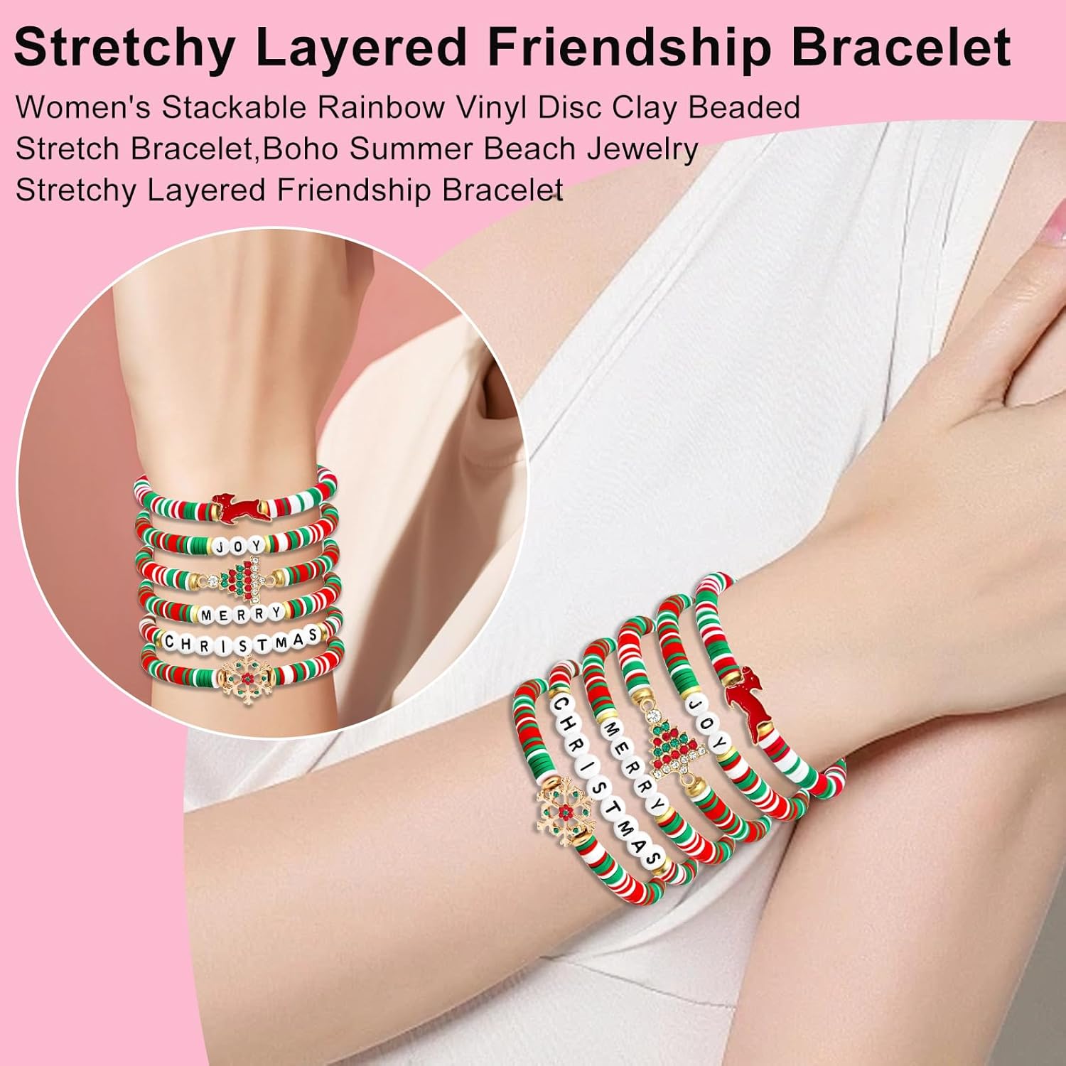 6 Pack Christmas Bracelets for Women Girls Teens, Cute Xmas Gifts Party Jewelry, Festive Decorations Crafts Gifts (Christmas 2) - Image 5