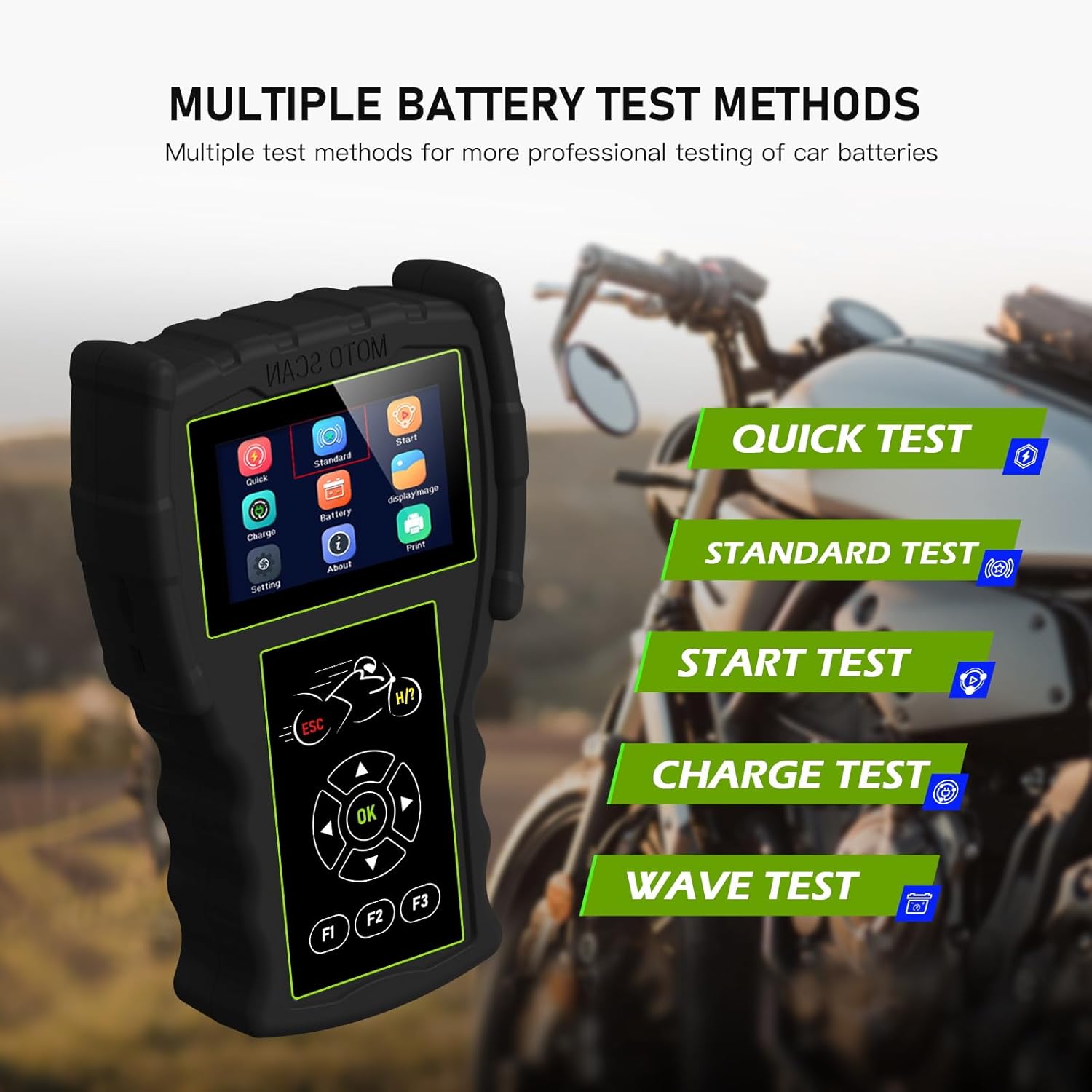 Motorcycle System Engine Diagnostic Test Tool M100 Pro Moto Scanner Code Readers Scan Tools 2 in 1 Motor Diagnosis+Multiple Battery Test Multilingual OBD Version