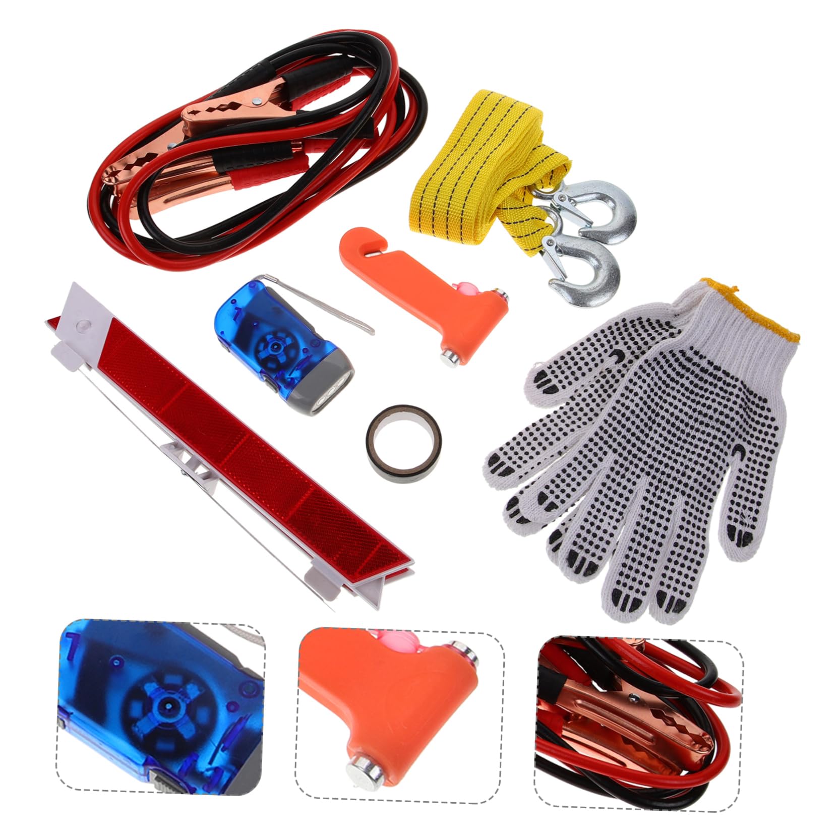Kit di Emergenza Auto, Set, Multiuso in Abs, Gomma, Metallo e Tessuto, Pratico per Ispezioni Veicolo e Soccorso Stradale