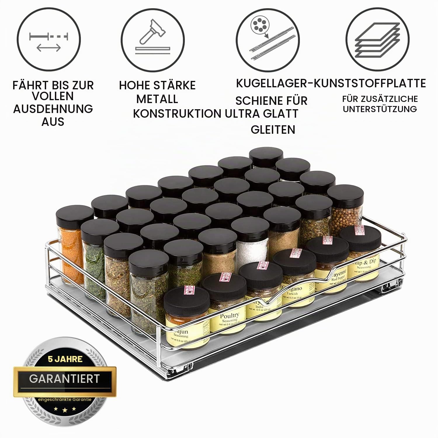 HOLDN’ STORAGE Ausziehbarer Schrank-Organizer für Gewürze und Dosen, robust, ausziehbares Gewürzregal, Schrankregal für Dosen, Geschirr usw., 36,51 cm B x 26,67 cm T x 7 cm H, verchromt
