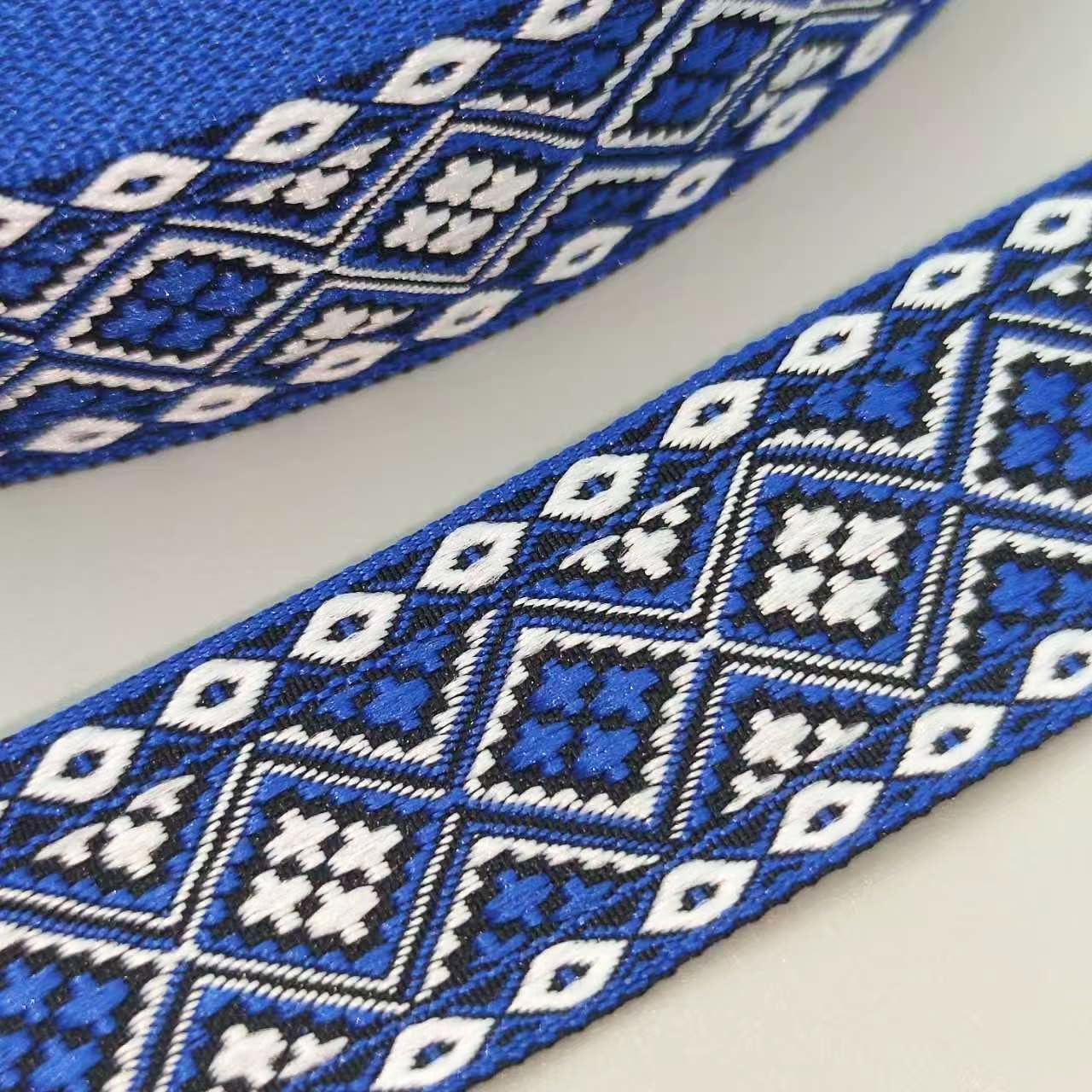 Jacquard Ribbon,Garment Trim Fringe Vintage Embroidered Ribbon Floral Woven Fabric Bias Tape for Sewing Clothing Wedding Gift Wrapping Camera Bag Straps,1.25inch Wide (Blue, 50 Yards)