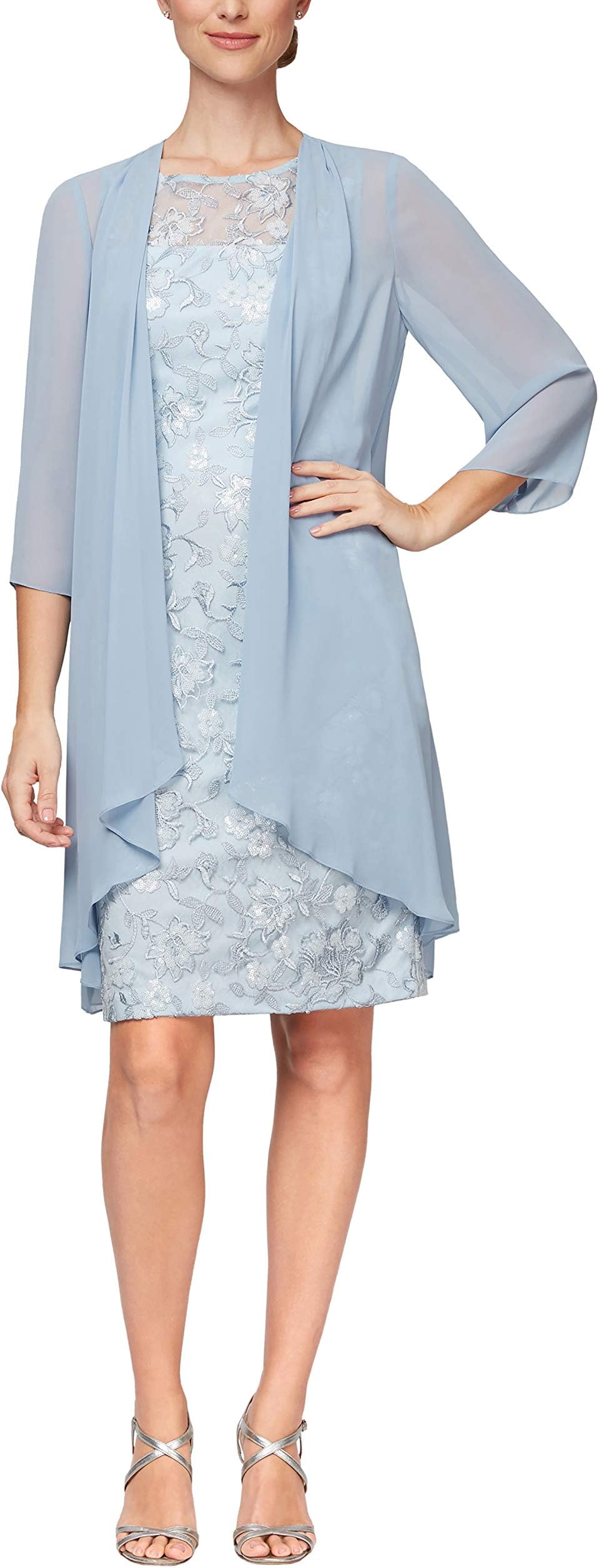 Alex EveningsWomen's Short Embroidered Dress with Illusion Jacket