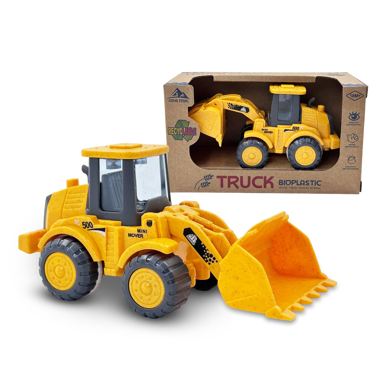 Cicili Construction Toys Car for 2-6 Year Old Boy, Friction Powered Bulldozer Truck Toys with Movable Arm & Wheels, Safe Wheat Straw Material Toddlers Toys Cars, Outdoor Toys Gifts for Boys and Girls
