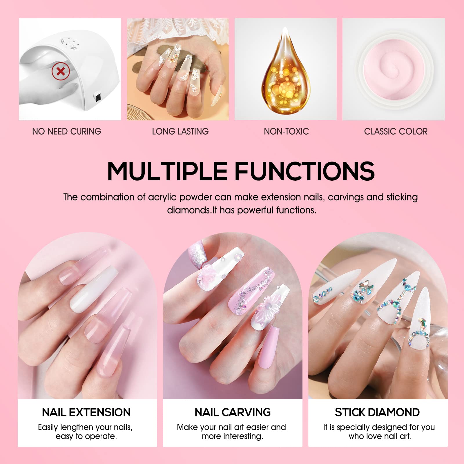 COSCELIA Kit Uñas Acrilicas,Acrilico Para Uñas Profesional Con 120ml Monómero y 3 Colores Acrilico Polvo,36W U-V/LED Lámpara,Adecuado para Principiantes Expertos,8ml Uñas de Gel Top Coat Manicure Set