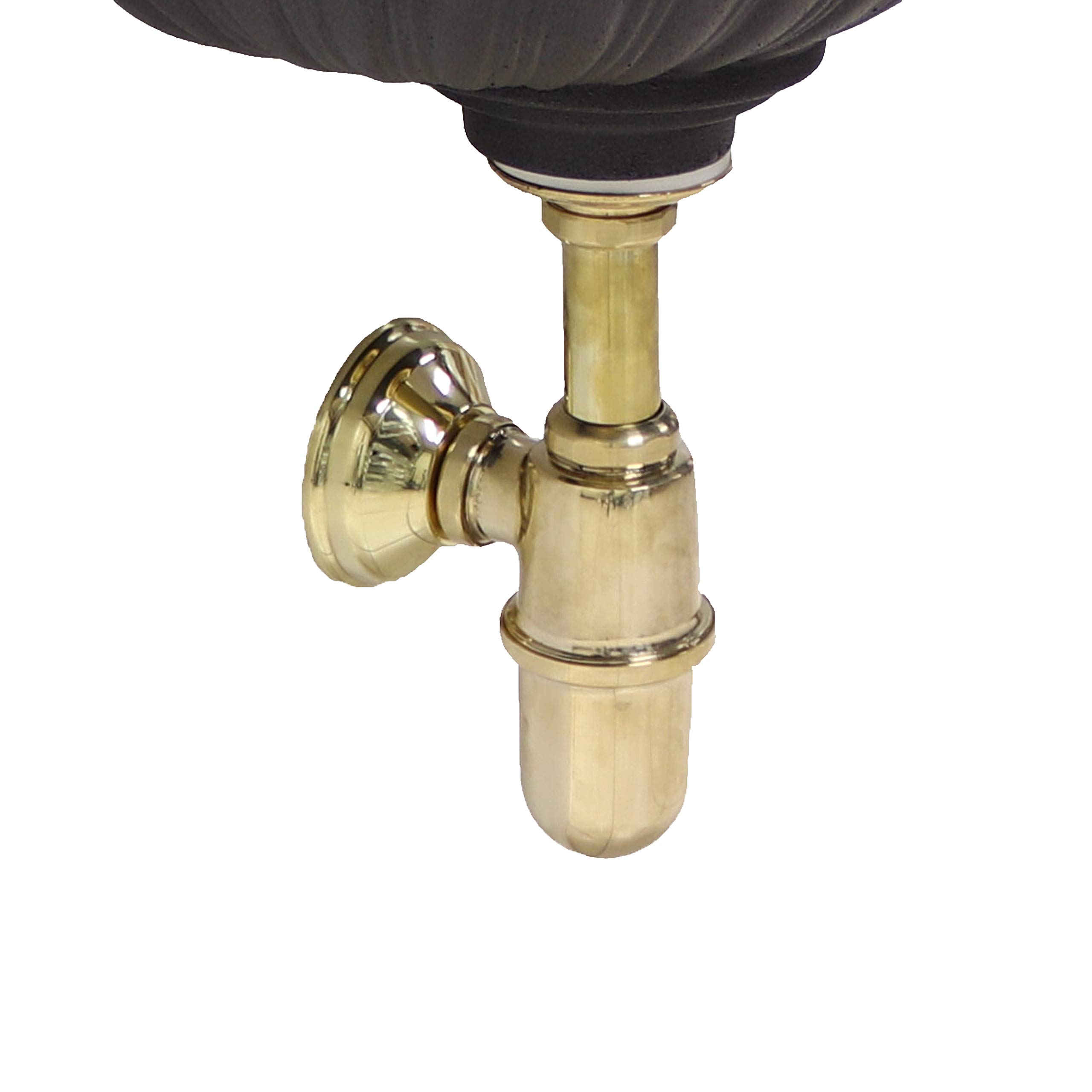 FONDERIA BONGIOVANNI | Sifone per Fontana da Giardino | Sifone in Ottone Lucido | con Piletta da 1" | per Fontana | Vasca Lavello | Scarico per Fontana