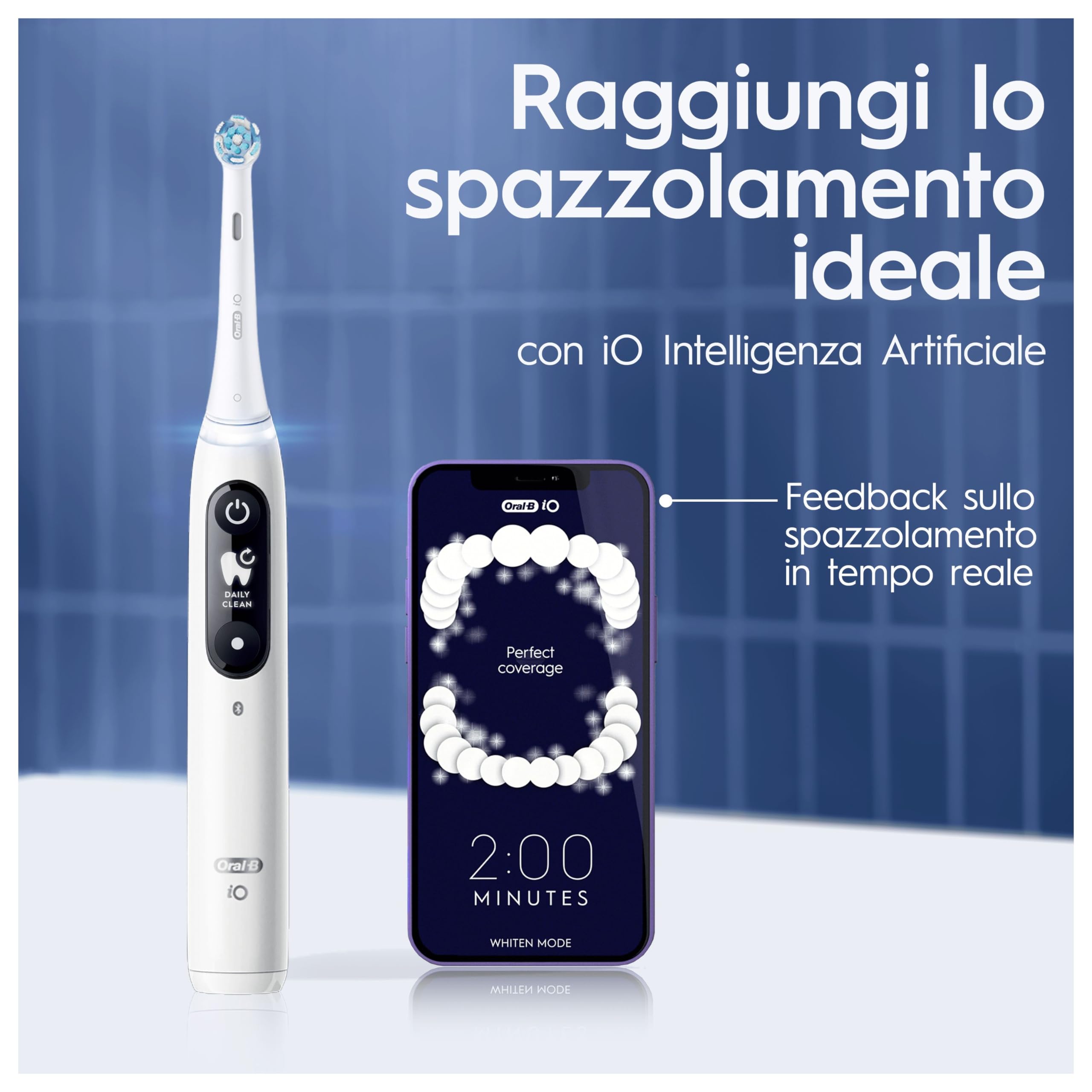 Oral-B Spazzolino Elettrico Ricaricabile iO 7 Bianco, 3 Testine Di Ricambio, 1 Custodia Da Viaggio. 1 Spazzolino