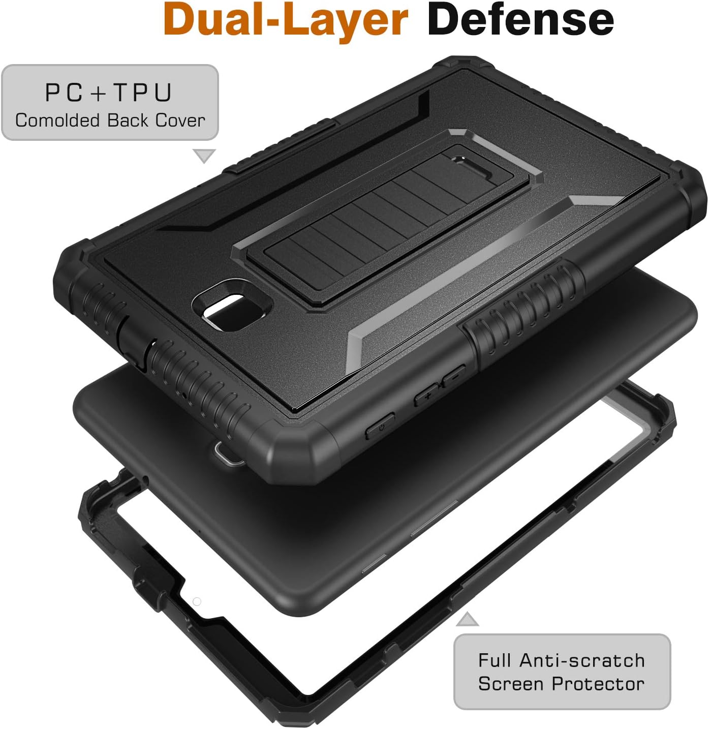 MoKo Case for Samsung Galaxy Tab A 8.0, [Heavy Duty] Shockproof Full Body Rugged Vertical/Horizontal Cover Stand Built-in Screen Protector Compatible with Galaxy Tab A 8.0" SM-T387 2018 Tablet - Black