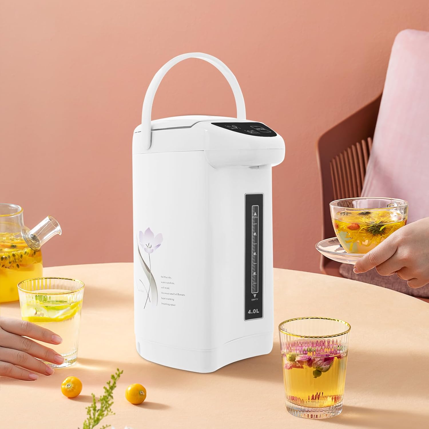 4L Tabletop Electric Kettle, 750W Hot Water Boiler and Dispenser with Electric, Touch Cup and Air Pressure Dispensing, Stainless Steel Water Heater for Home and Office