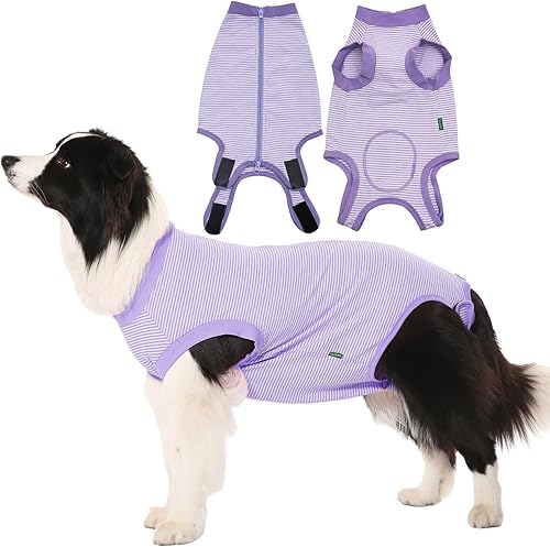 Miniatura 7 de Sychien Traje de recuperación para perros, camisa mediana quirúrgica para esterilización hembra, traje de recuperación de cirugía masculina, rayas