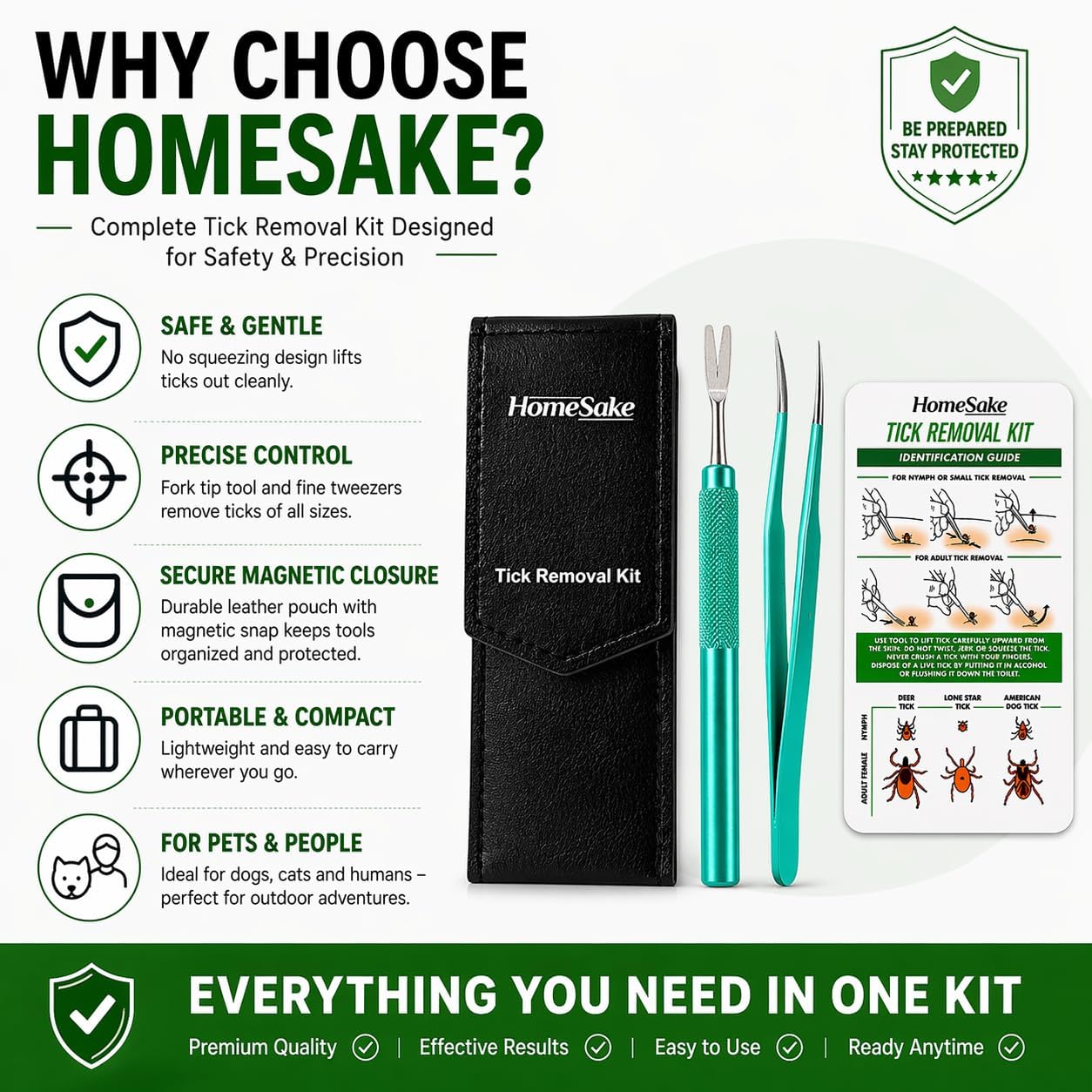 Homesake Tick Remover Tool and Tweezer Set for Humans- Pets Stainless Steel Cat and Dog Tick Removal Kit w/Storage Pouch Safe Tic Control Puller for Complete Removal of Big and Small Ticks (4 Pack)