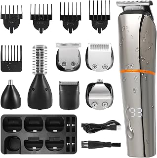 FOMIYES 6-in-1 Multi-Functional Cordless Beard Trimmer Kit for Men with LCD Display, Detachable Blades, 1000mah Rechargeable Battery, Abs and Stainless Steel Material, for Home Use