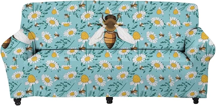 Forchrinse Bee Daisy Print Stretch Sofa Cover Couch Cover for 1 Cushion Couch Home Sofa Slipcover Protector for Kids Pets Dogs