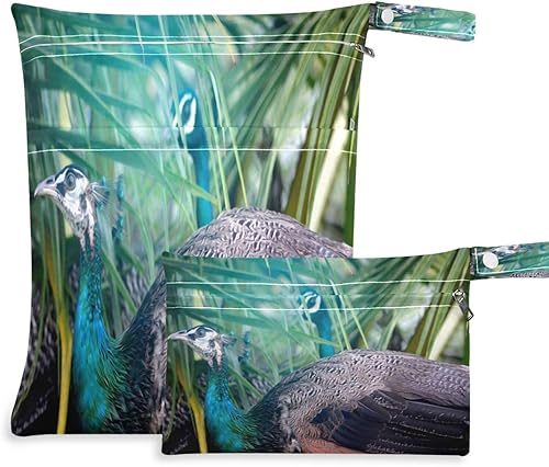 ERKIES Beautiful Peacock Wet and Dry Bags 2Pcs Waterproof Reusable Multifunctional Organizer with Zippered Pockets Can be Used for Beach Travel Gym