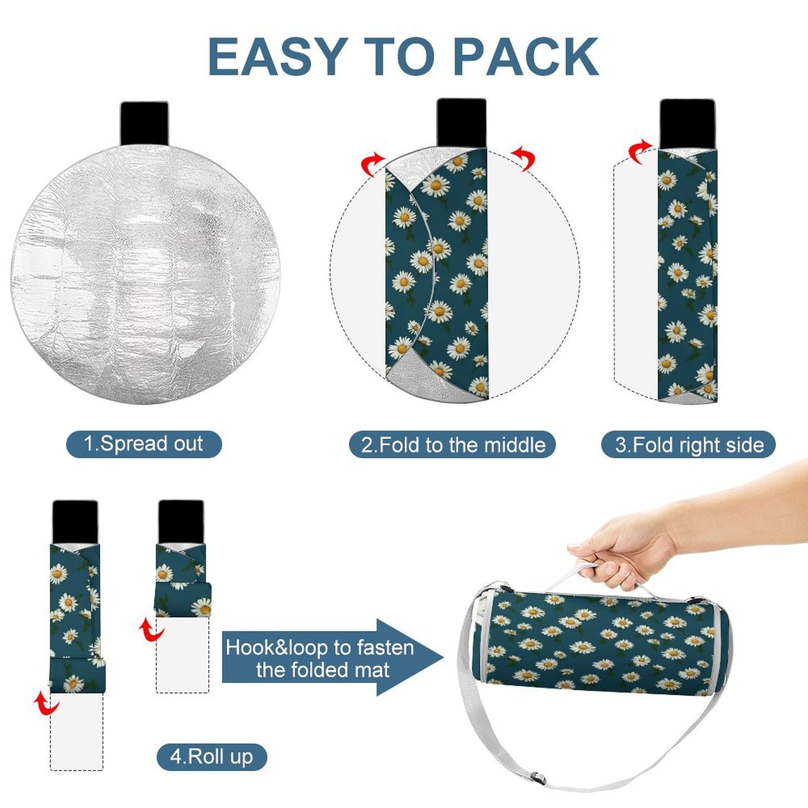 Mantas pequeñas de pícnic de margaritas, redondas, plegables, ligeras, impermeables, para exteriores, para primavera, verano, camping, parque, viajes, hierba