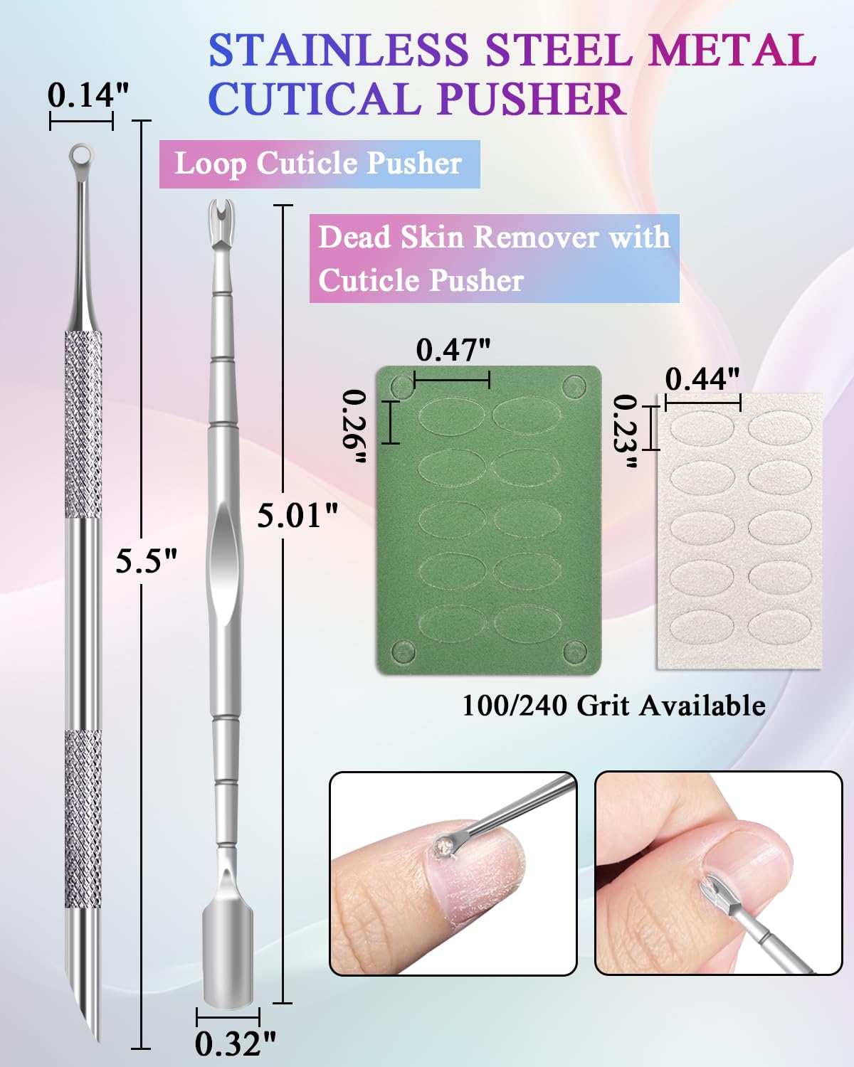 Loop Cuticle Pusher & Stainless Steel Nail Pusher with Dead skin fork Set image 2