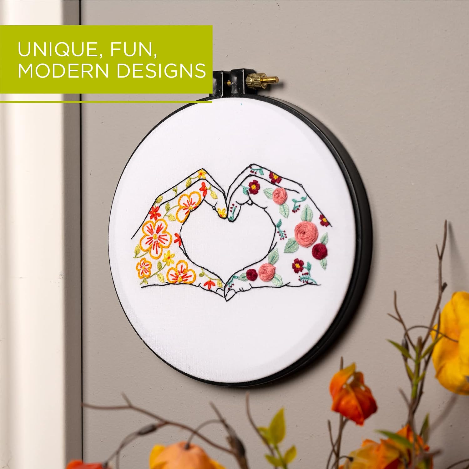 Bucilla 6" Stamped Embroidery Kit, Heart Hands, Includes Embroidery Fabric, 6" Hoop, Embroidery Floss, Needle, and Instructions, 49457E
