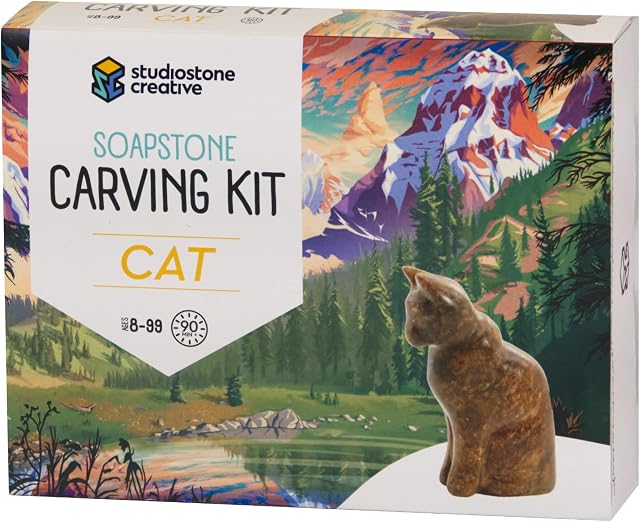 Studiostone Creative Sculpture en pierre de savon de chat DIY Trousse d'art et d'artisanat pour enfants adultes
