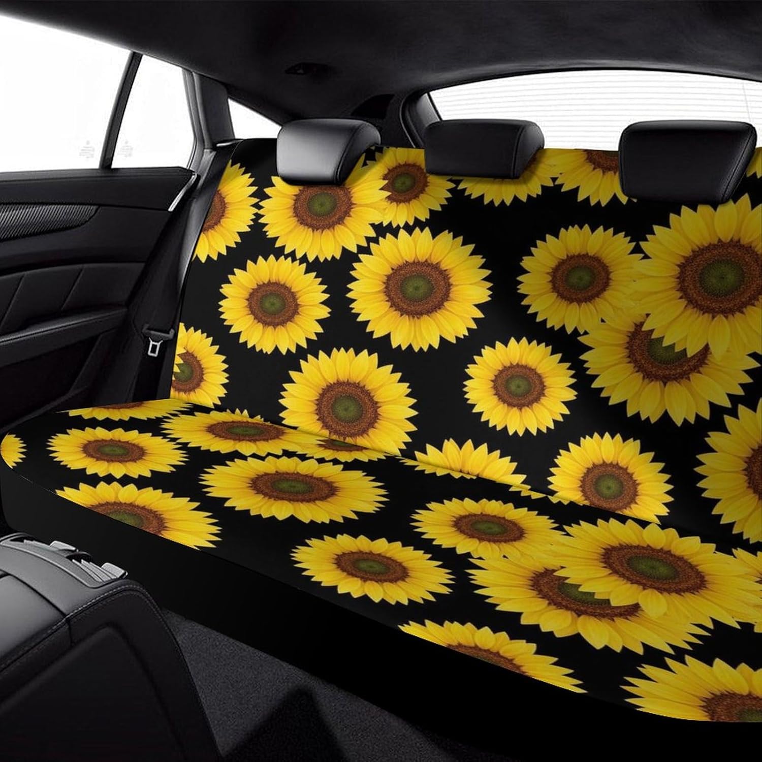 Men's Padded Rear Bench Car Seat Cover, Universal Fit Auto Soft Back Seat Cover, Dirt Proof Dog Car Back Seat Cover for Trucks SUV Compatible with Yellow Sunflowers