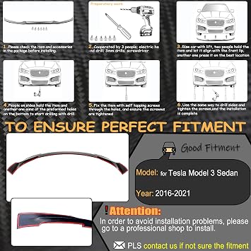 Carbon Fiber Front Bumper Lip Fits for Tesla Model 3 Sedan 2016-2022 Chin Spoiler Splitter Protector Add-on Factory Outlet (Style A, Carbon Fiber)